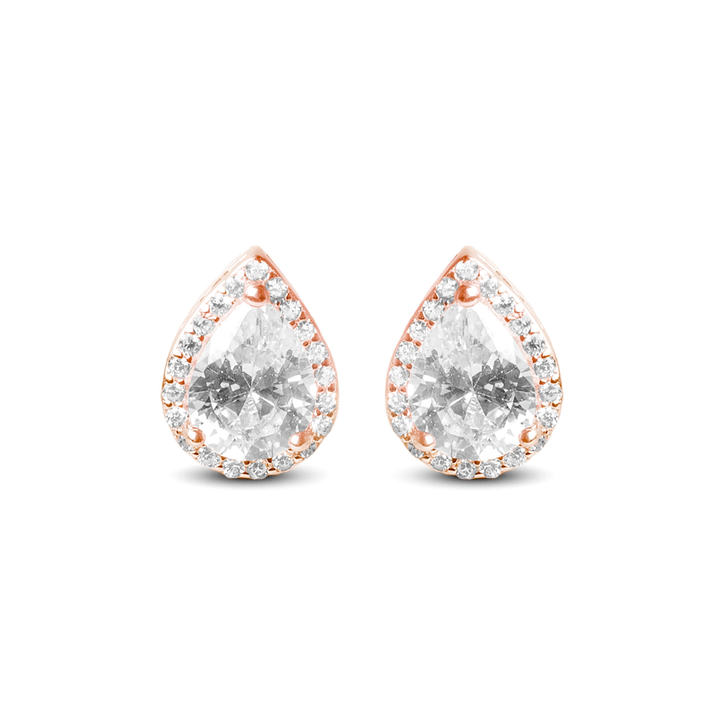 925 Sterling Silver Stud Earrings with Brilliant Zirconia finished in 18K Rose Gold - Theli