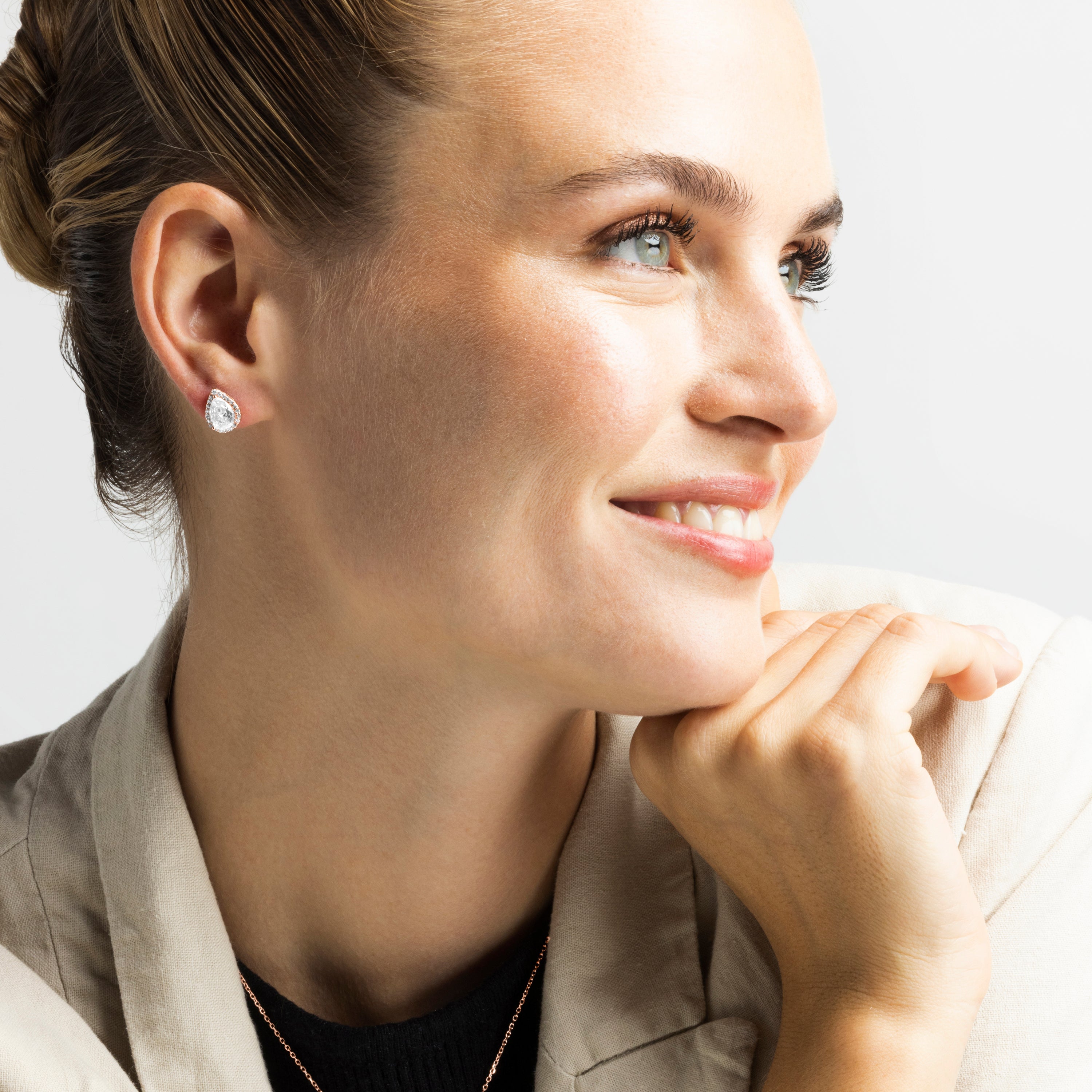 925 Sterling Silver Stud Earrings with Brilliant Zirconia finished in 18K Rose Gold - Theli