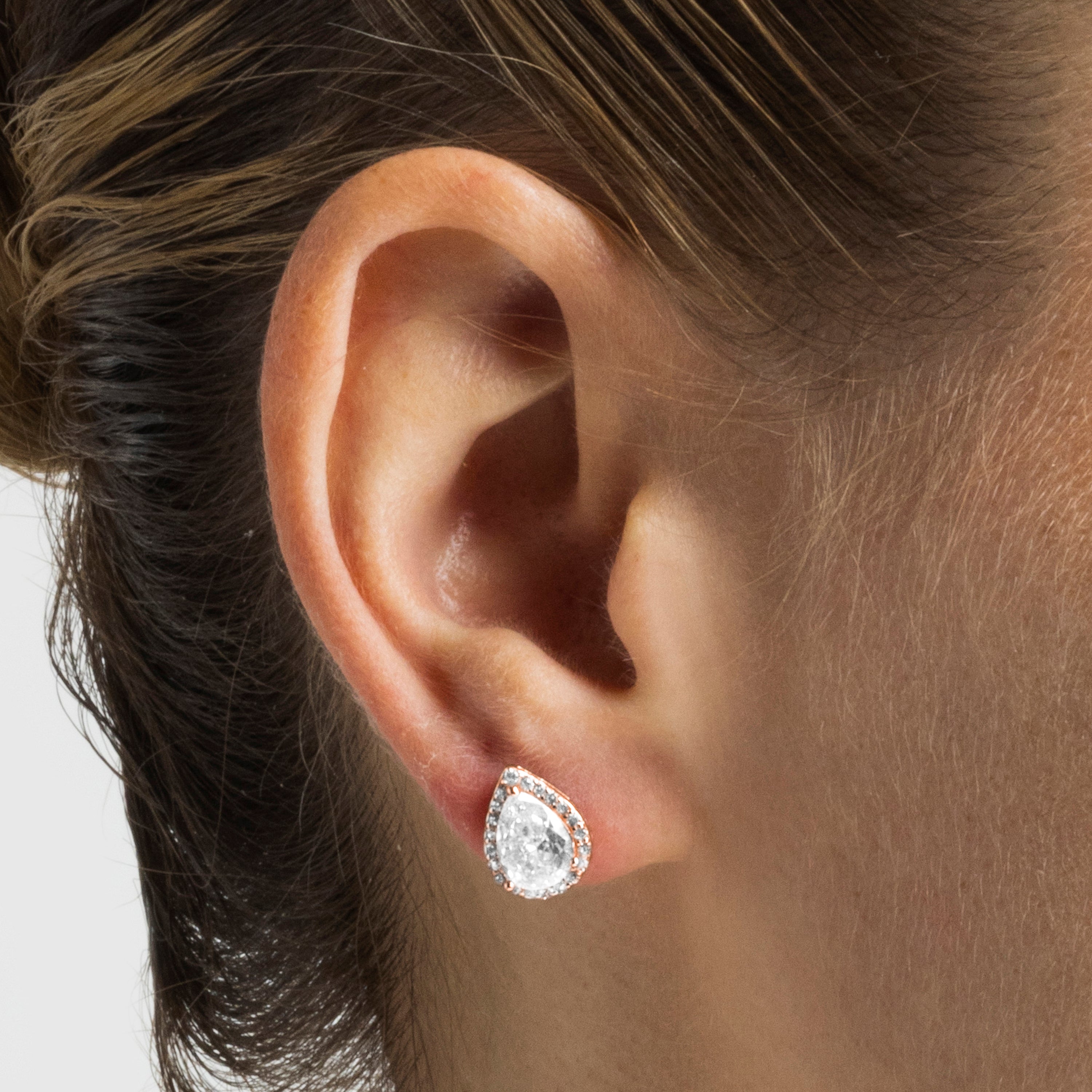 925 Sterling Silver Stud Earrings with Brilliant Zirconia finished in 18K Rose Gold - Theli
