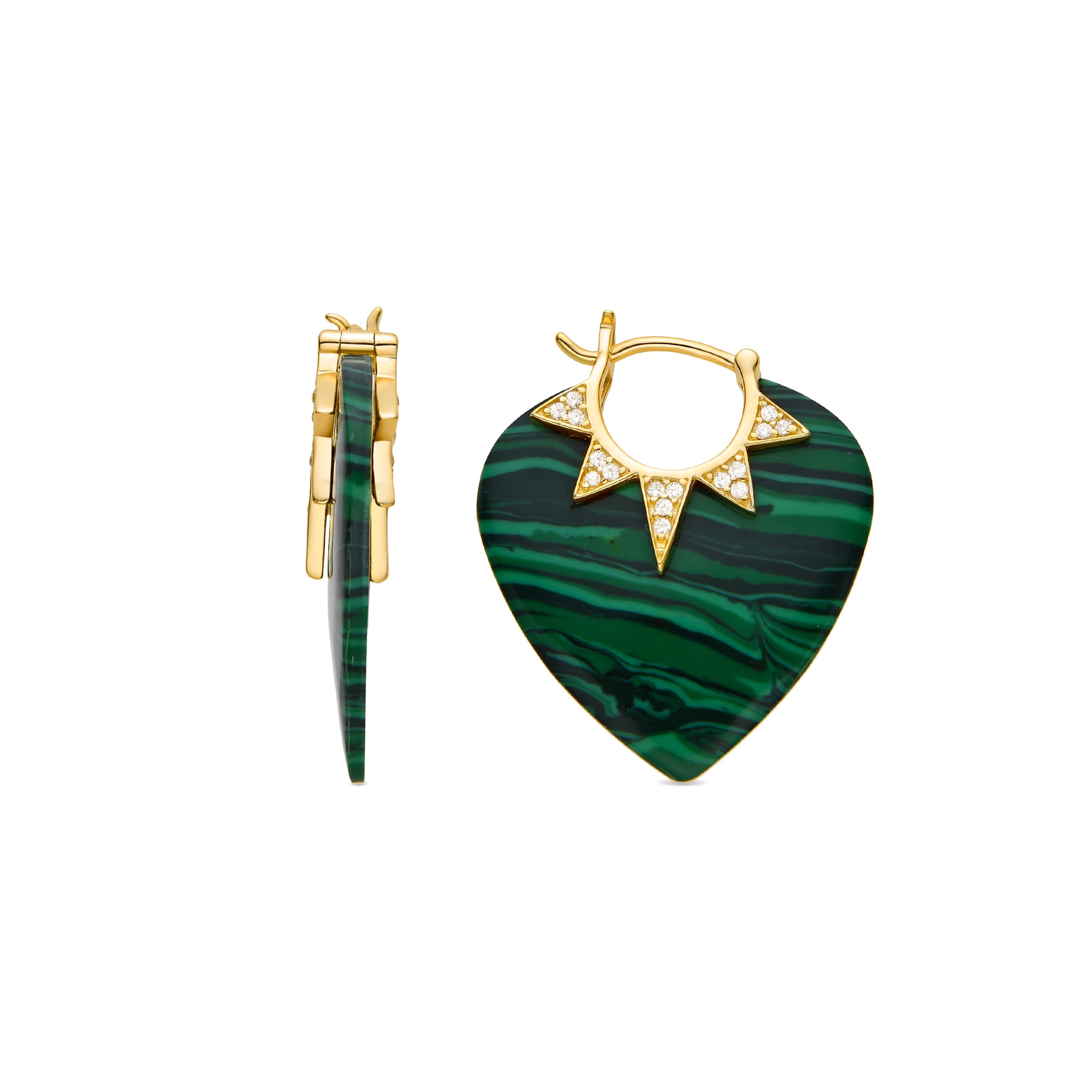 925 Sterling Silver and Malachite Earrings Finished in 18K Yellow Gold - Ndai