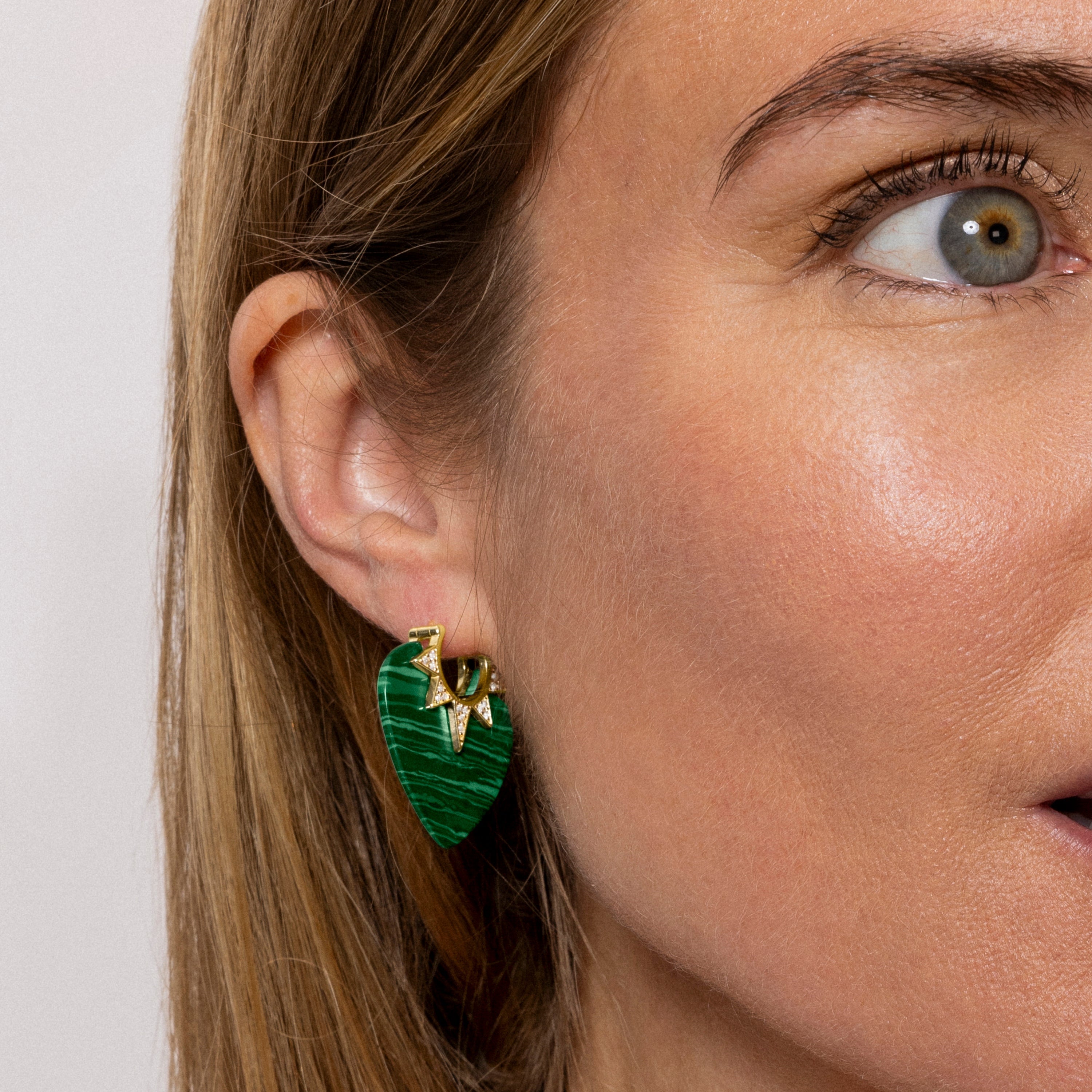 925 Sterling Silver and Malachite Earrings Finished in 18K Yellow Gold - Ndai