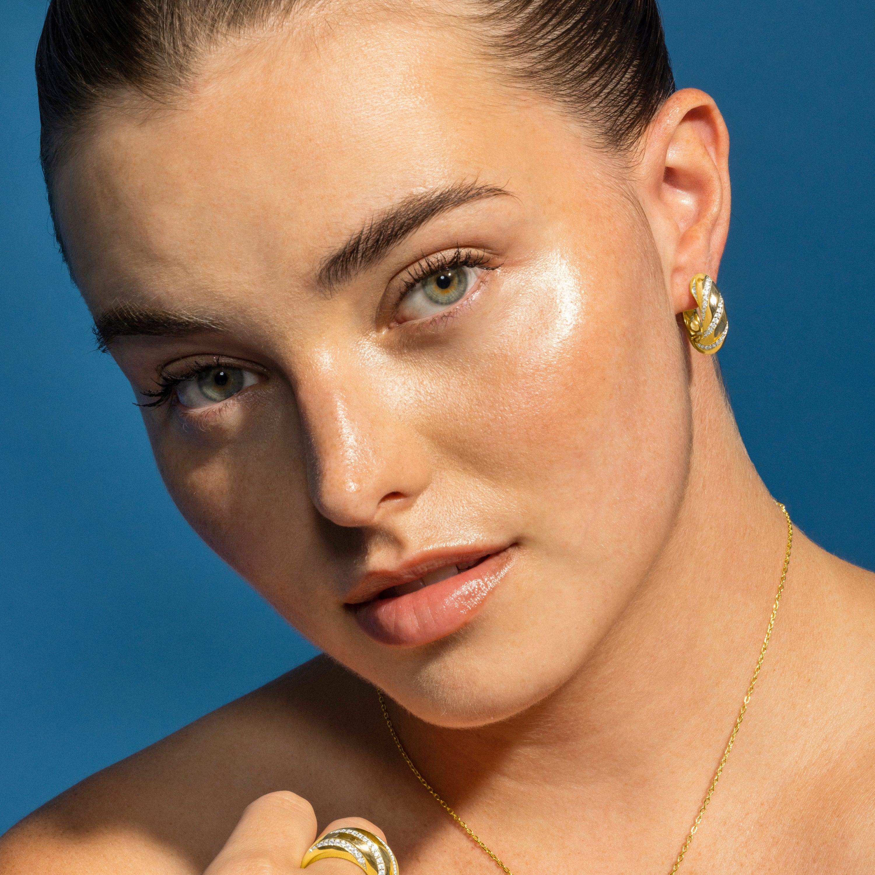 925 Sterling Silver and Brilliant Zirconia Earrings, 18k Gold Finish - Vikai