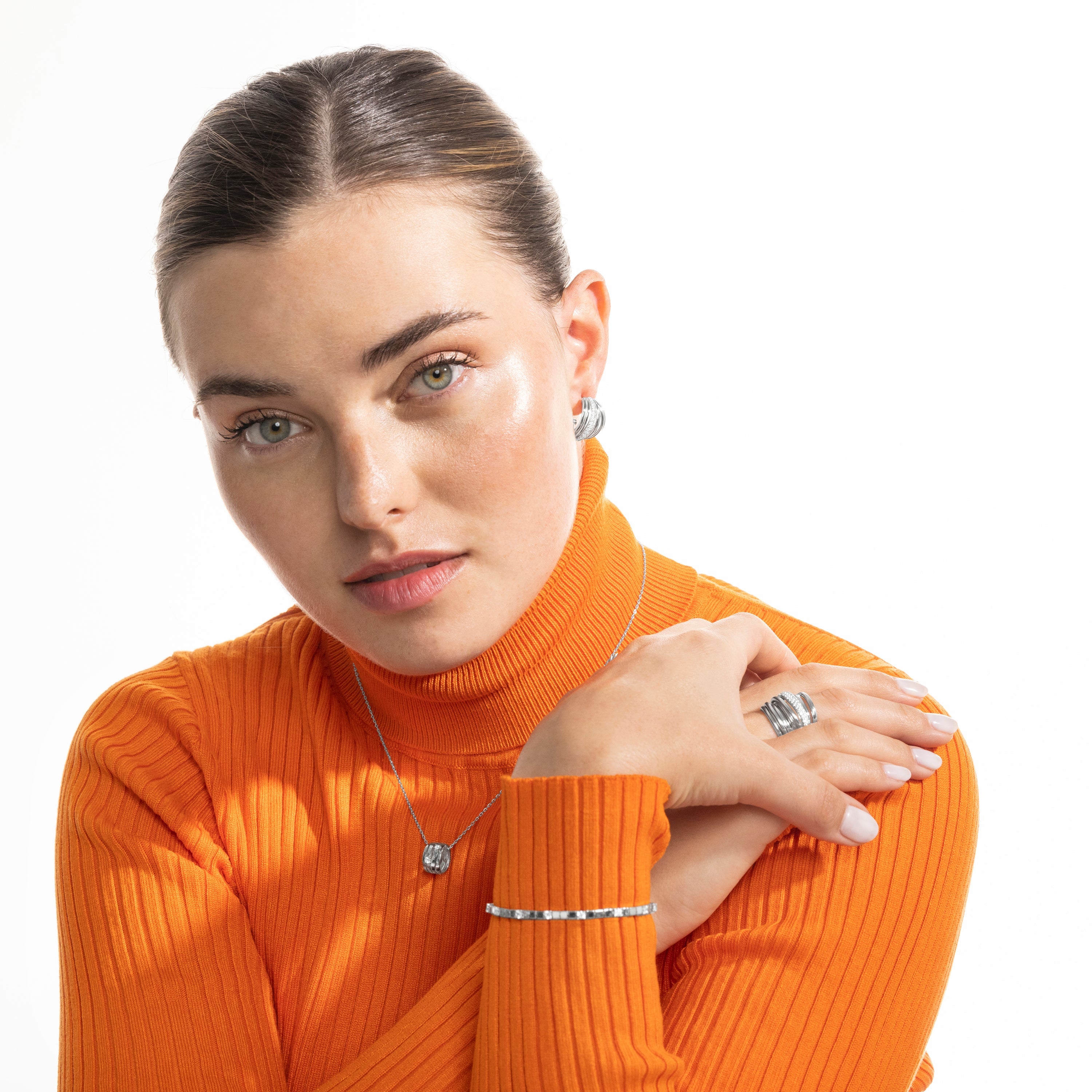 925 Sterling Silver and Brilliant Zirconia Earrings with Rhodium Finish - Aslor