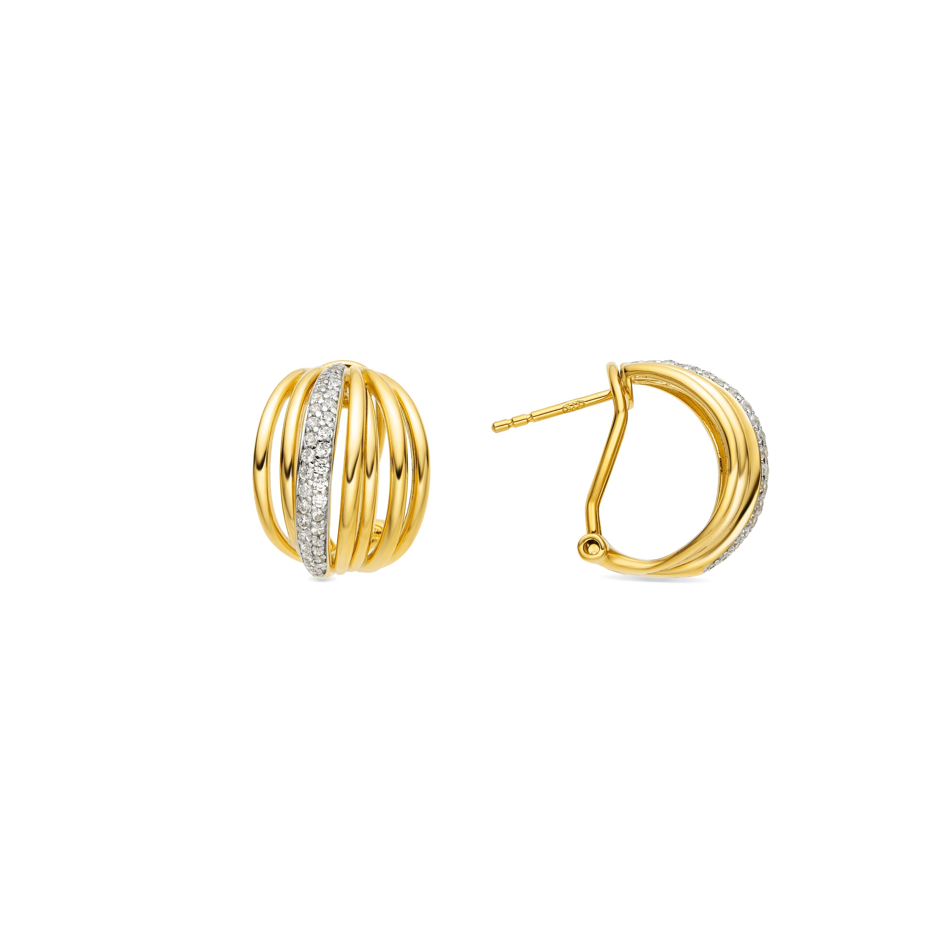 925 Sterling Silver and Brilliant Zirconia Earrings, 18k Gold Finish - Aslor