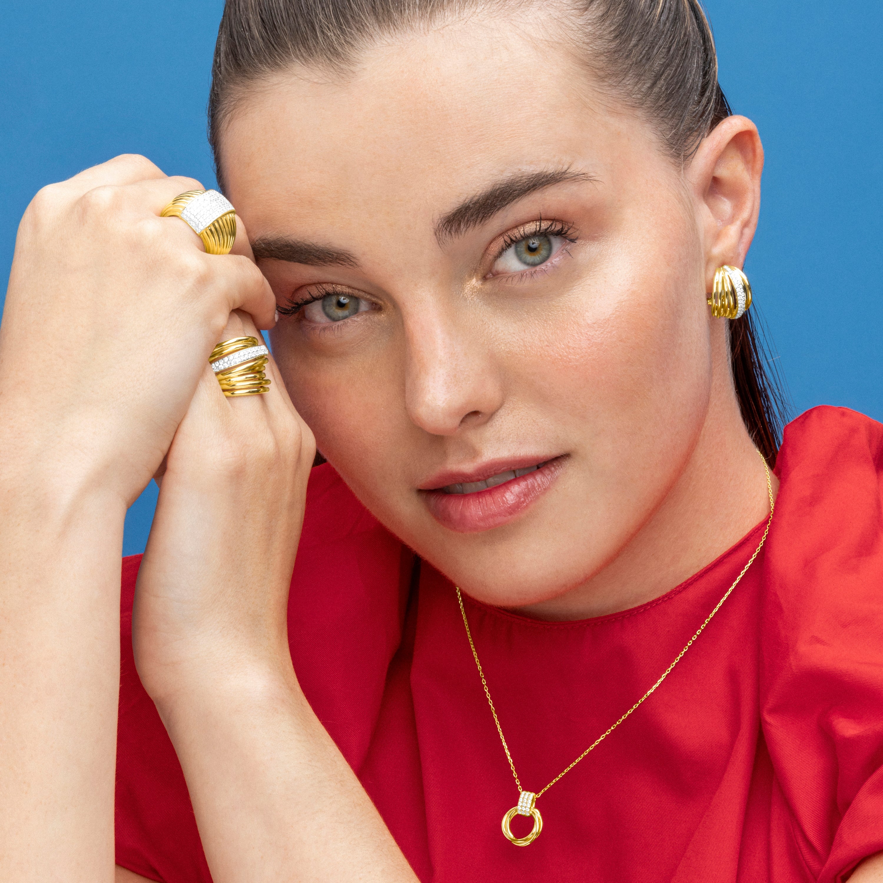 925 Sterling Silver and Brilliant Zirconia Earrings, 18k Gold Finish - Aslor