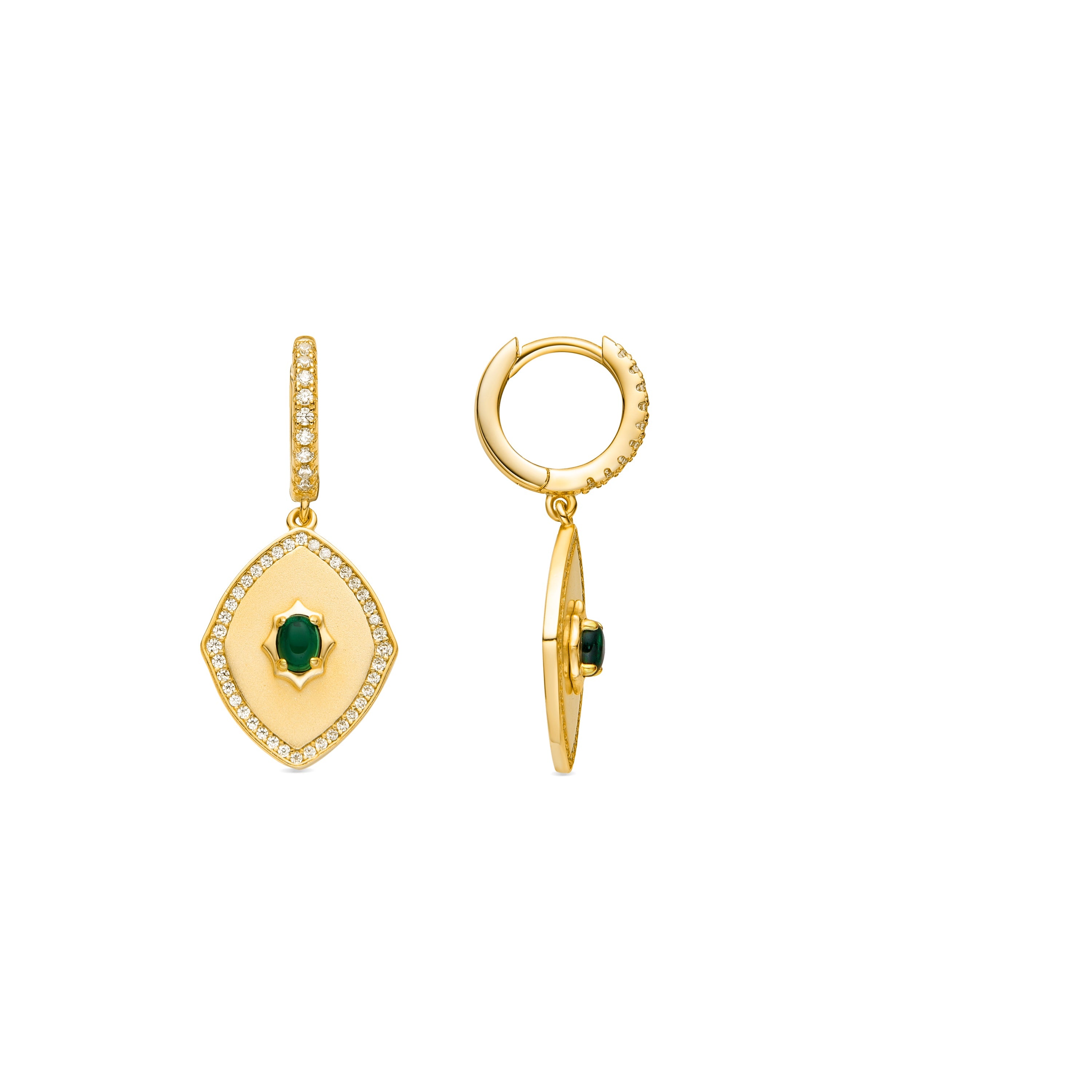925 Sterling Silver and Emerald Zirconia Earrings with 18k Gold Finish - Emxy