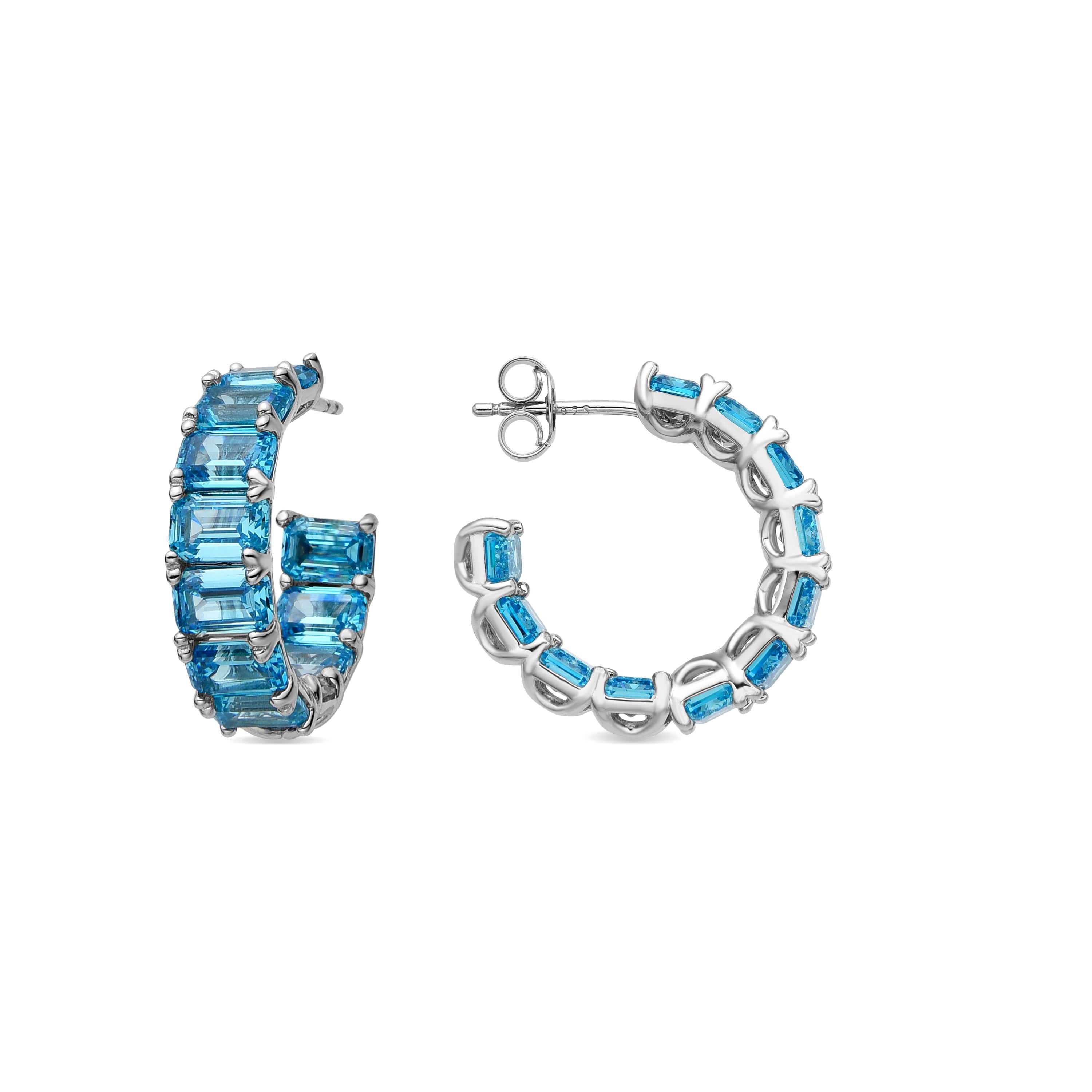 925 Sterling Silver and Blue Topaz Zirconia Earrings with Rhodium Finish - Syruo