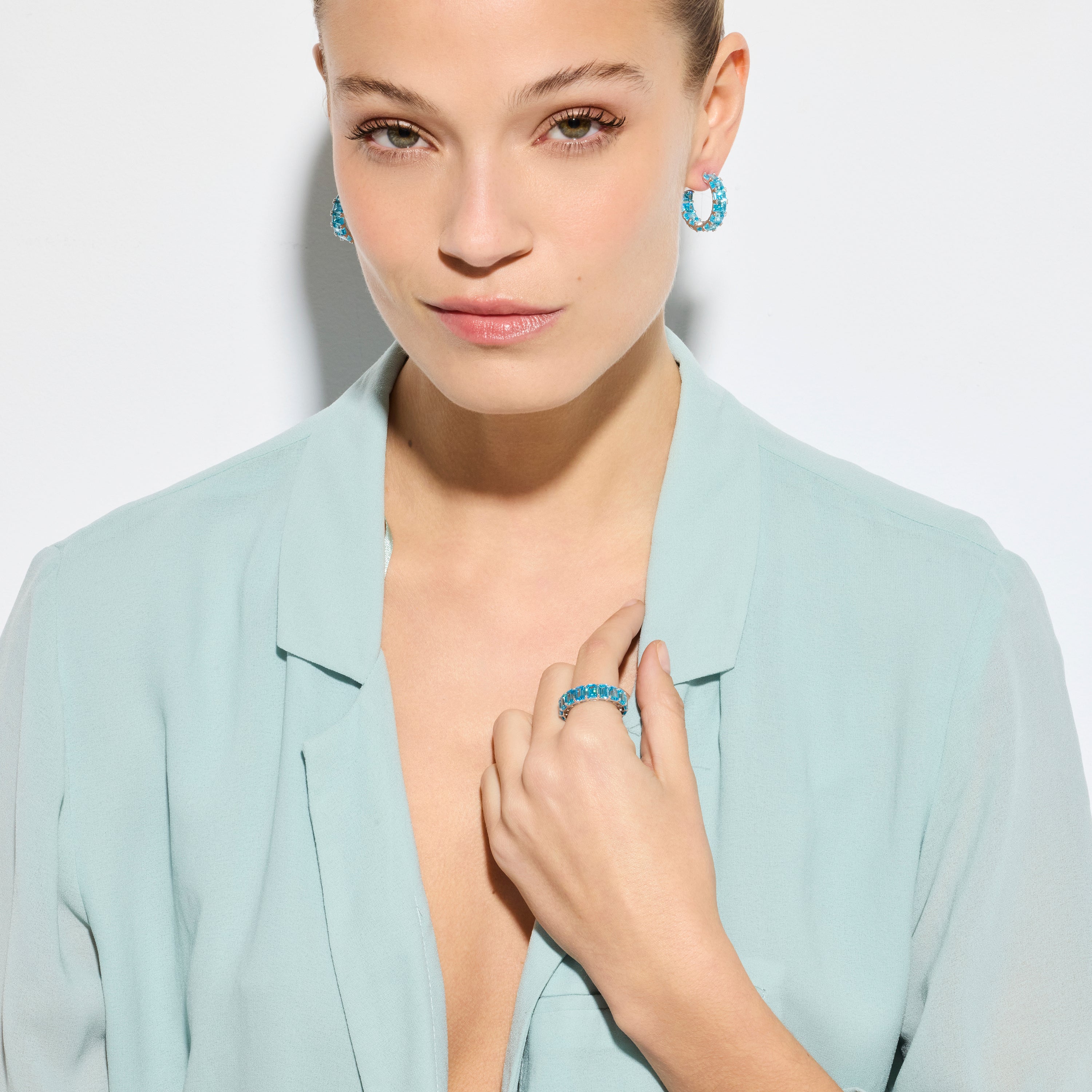 925 Sterling Silver and Blue Topaz Zirconia Earrings with Rhodium Finish - Syruo