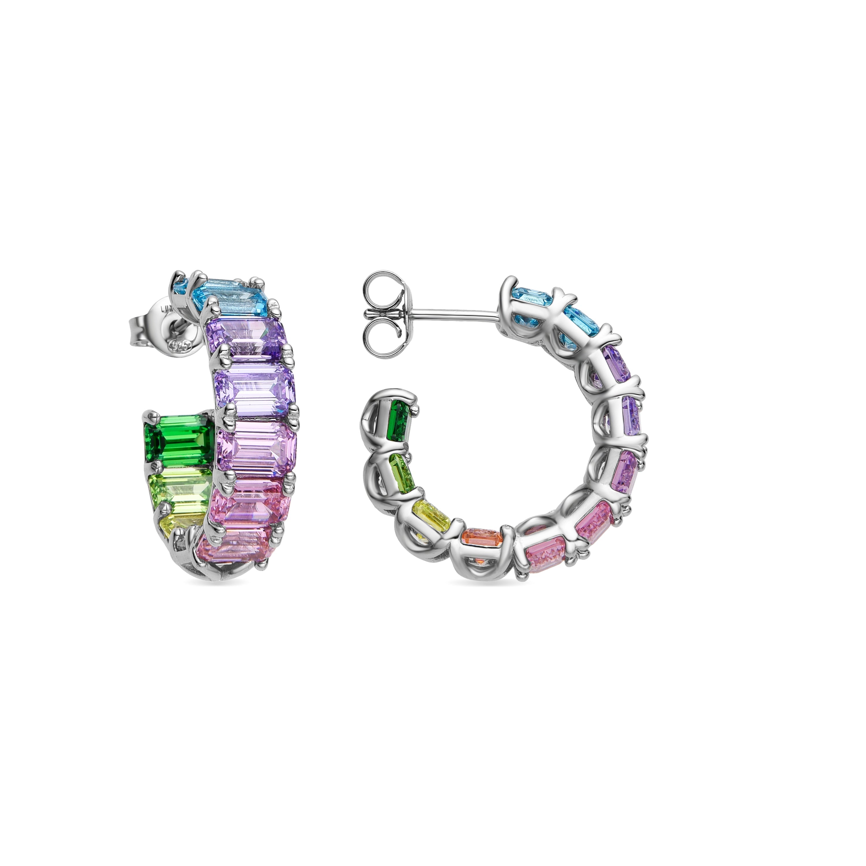 925 Sterling Silver and Multicolor Zirconia Earrings with Rhodium Finish - Syruo