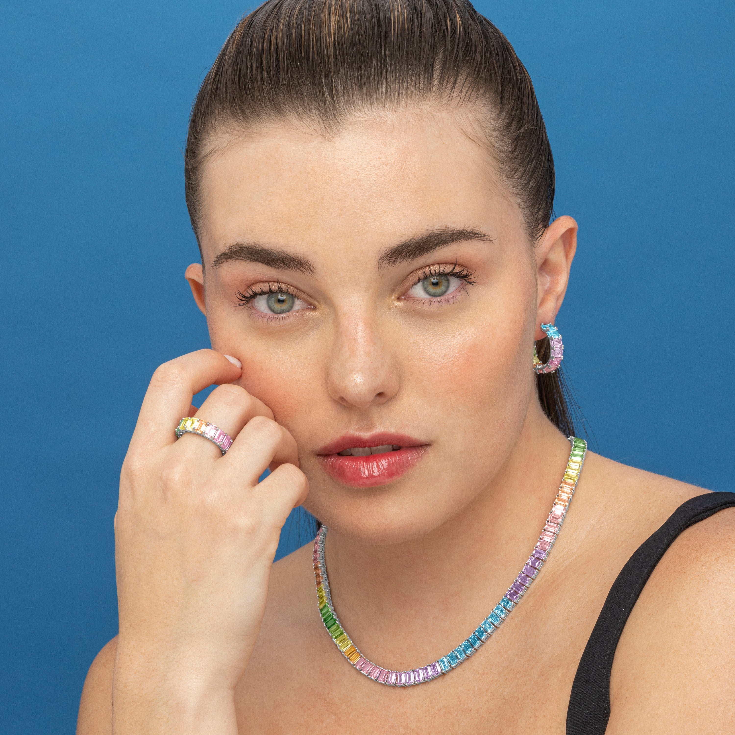 925 Sterling Silver and Multicolor Zirconia Earrings with Rhodium Finish - Syruo
