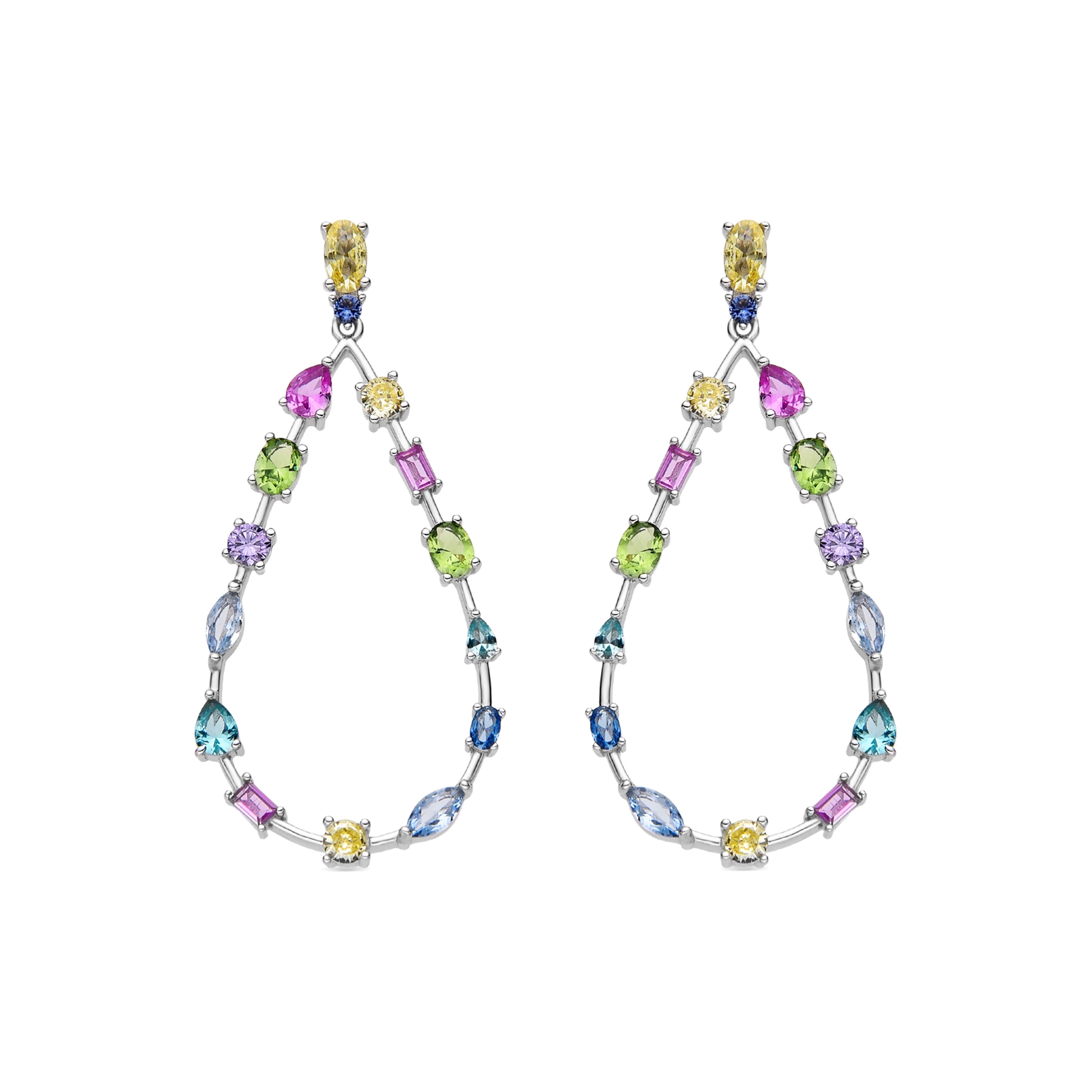 925 Sterling Silver and Multicolor Zirconia Earrings with Rhodium Finish - Weao