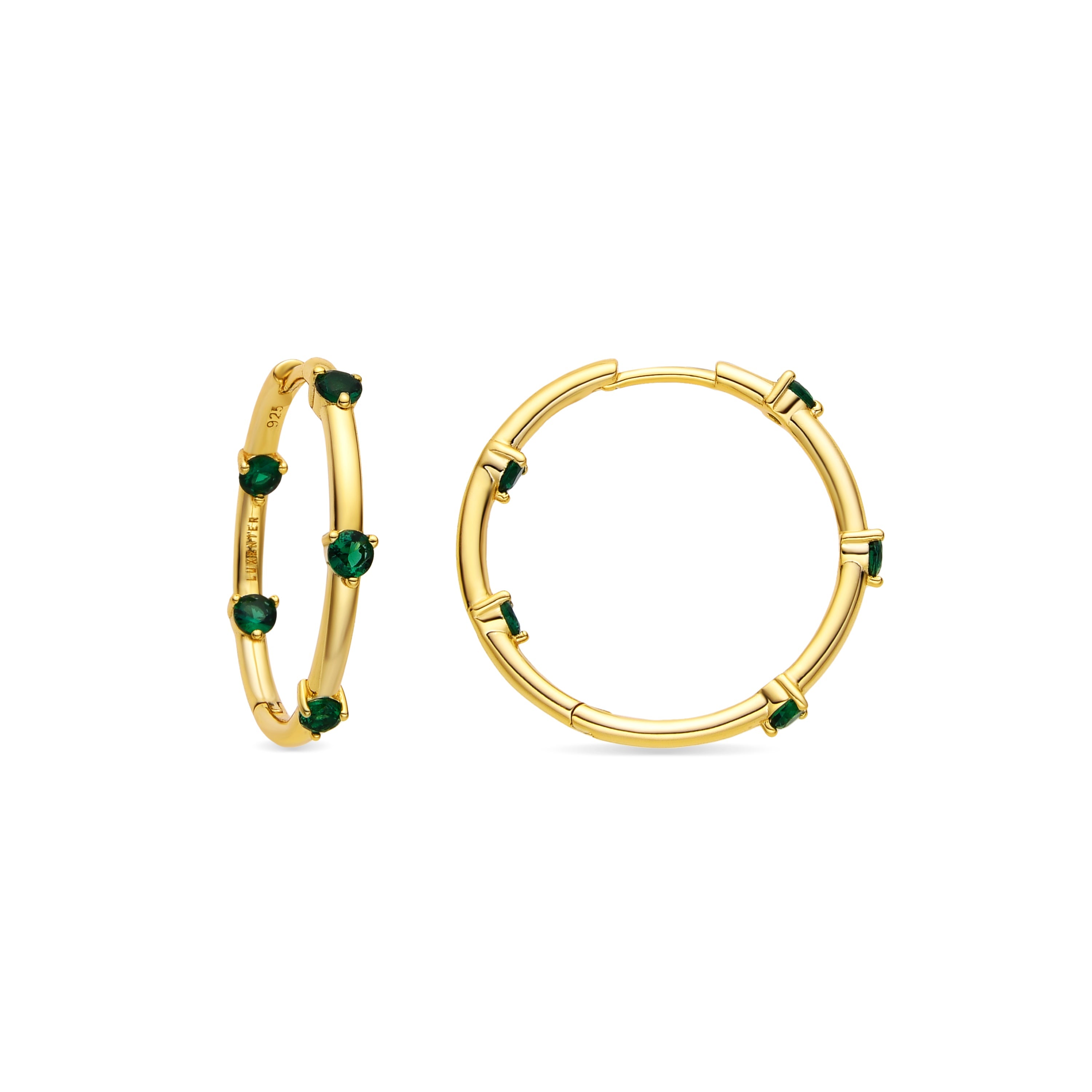925 Sterling Silver and Emerald Zirconia Earrings with 18k Gold Finish - Oiza