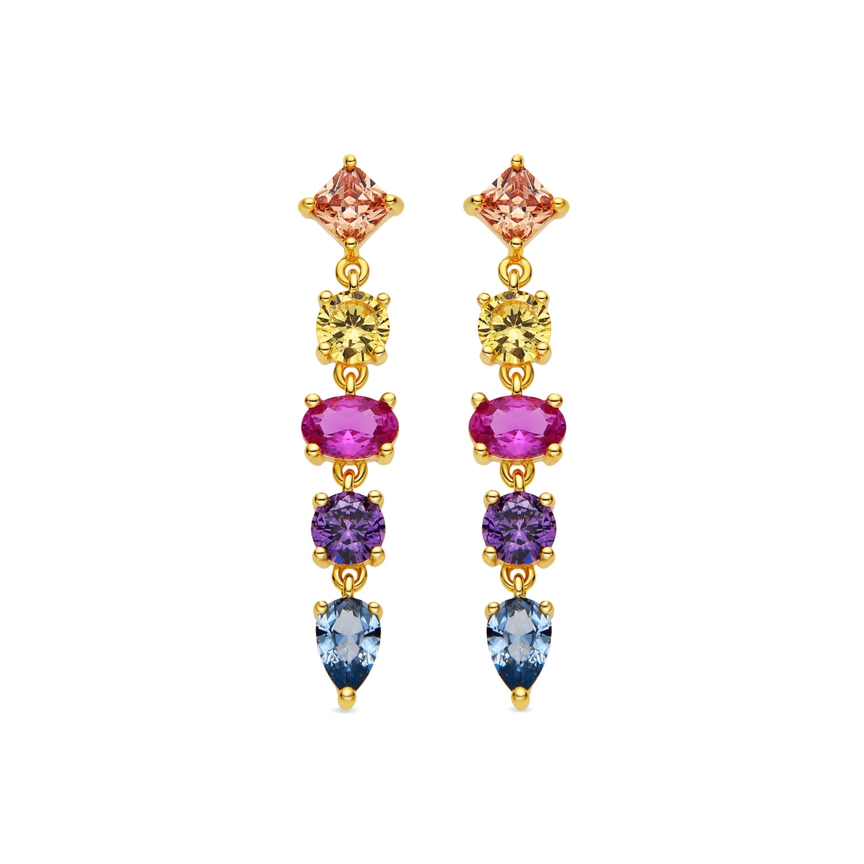 925 Sterling Silver and Multicolor Zirconia Earrings with 18k Gold Finish - Narxo