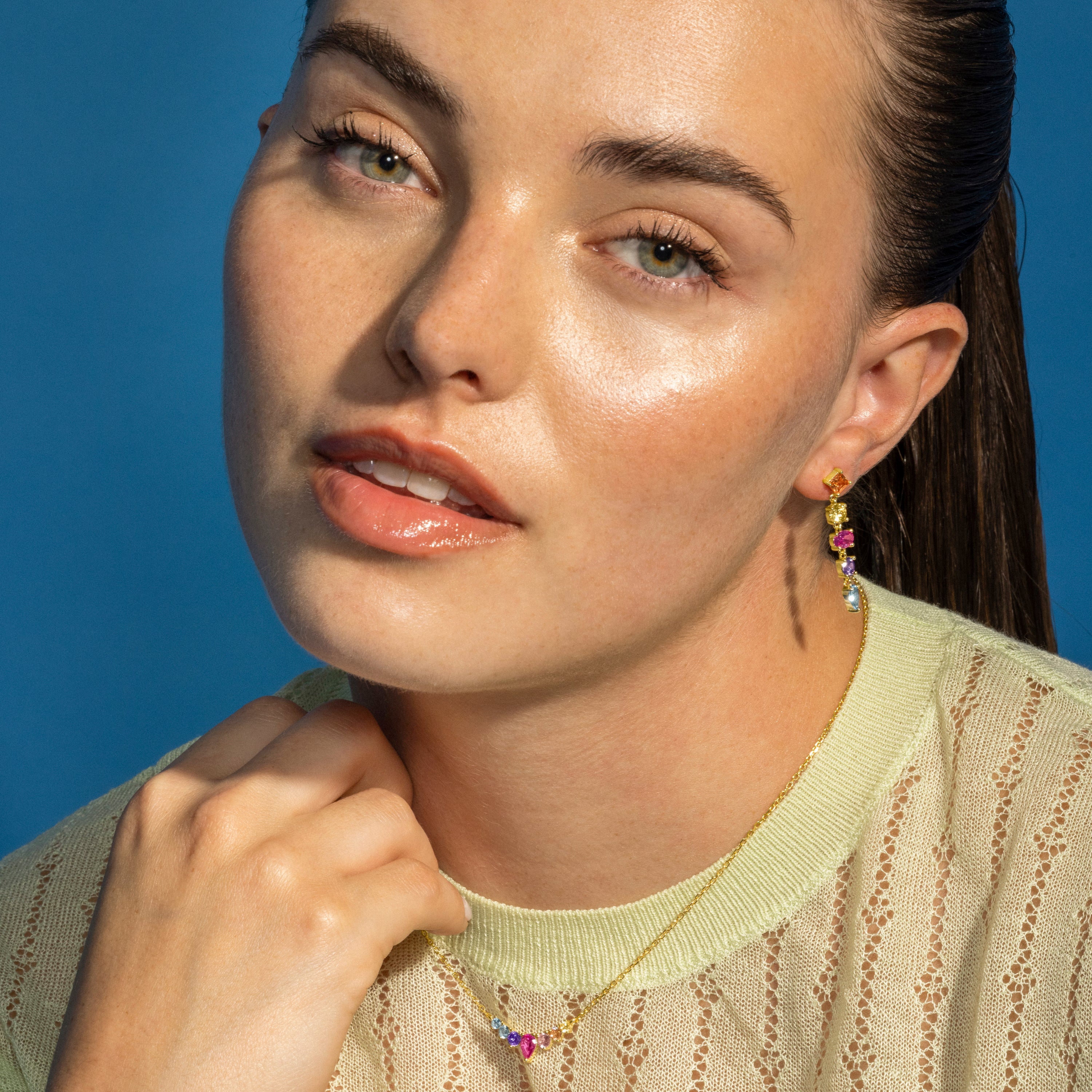 925 Sterling Silver and Multicolor Zirconia Earrings with 18k Gold Finish - Narxo