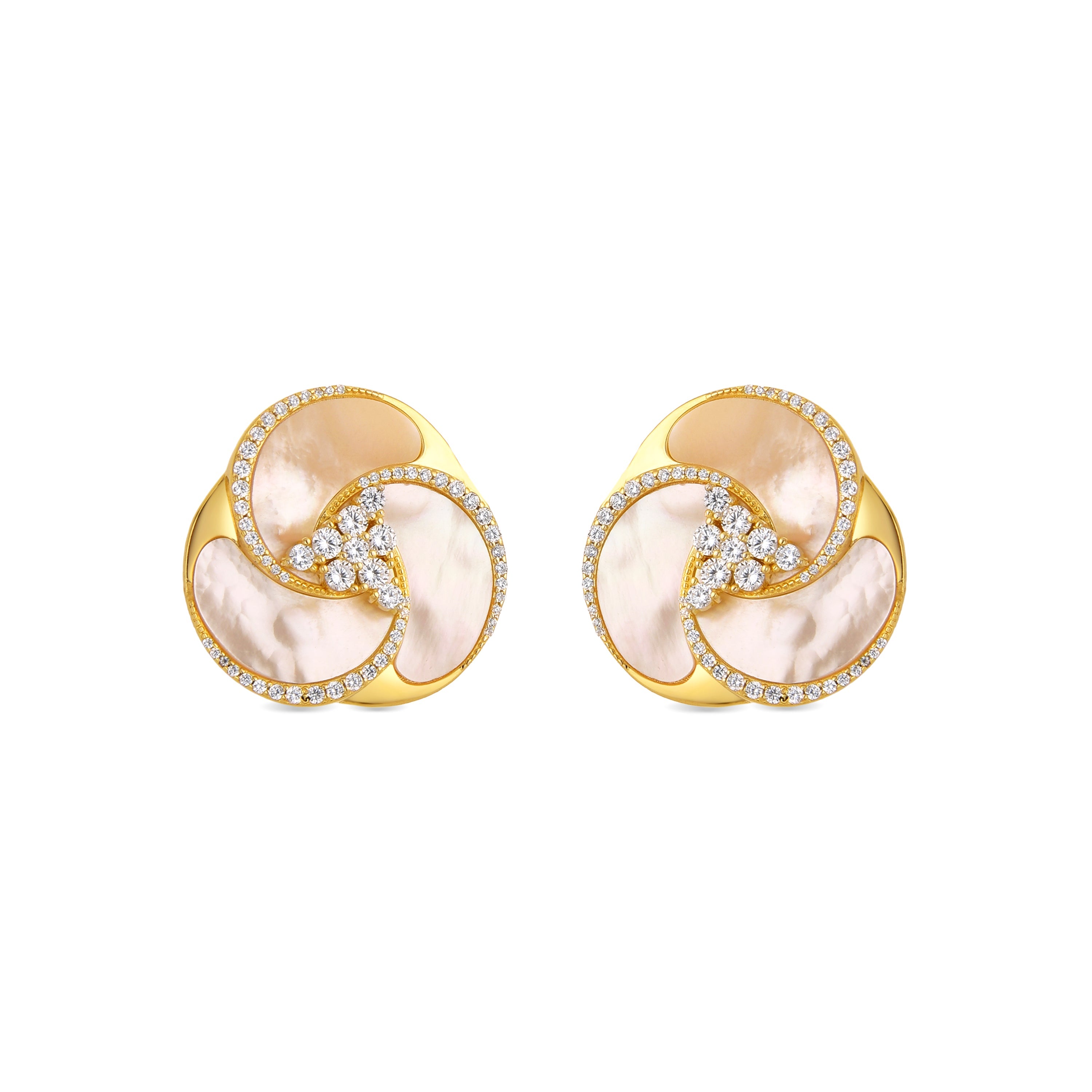 925 Sterling Silver and White Mother of Pearl Earrings with 18k Gold Finish - Huawi