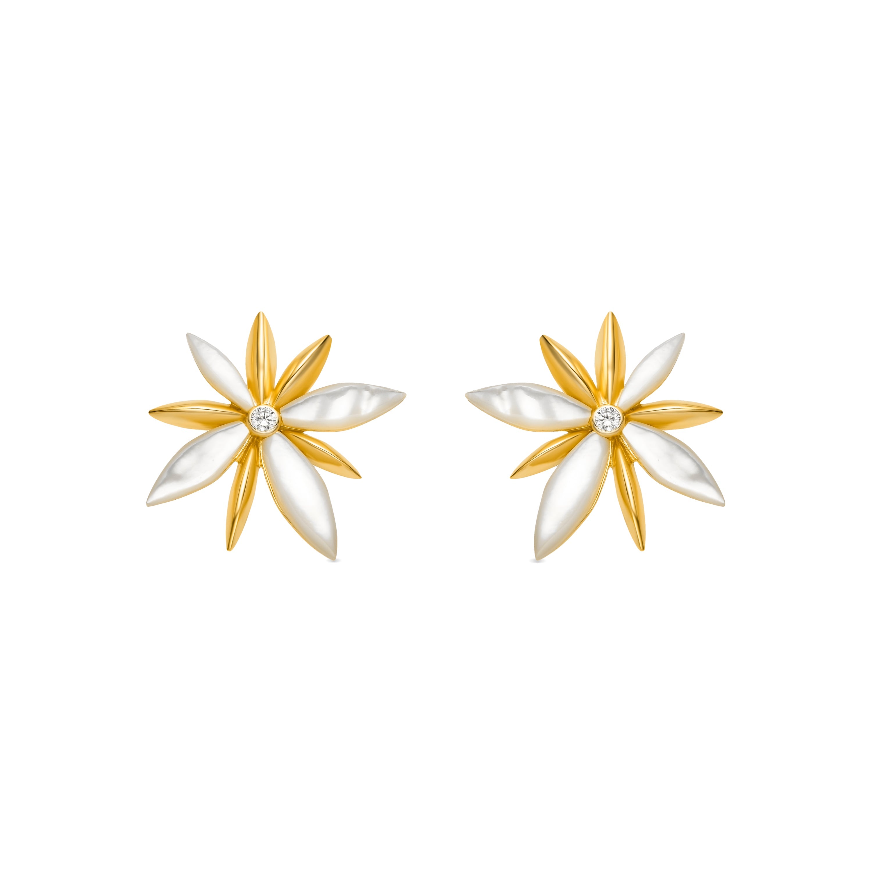 925 Sterling Silver and White Mother of Pearl Earrings with 18k Gold Finish - Gekit
