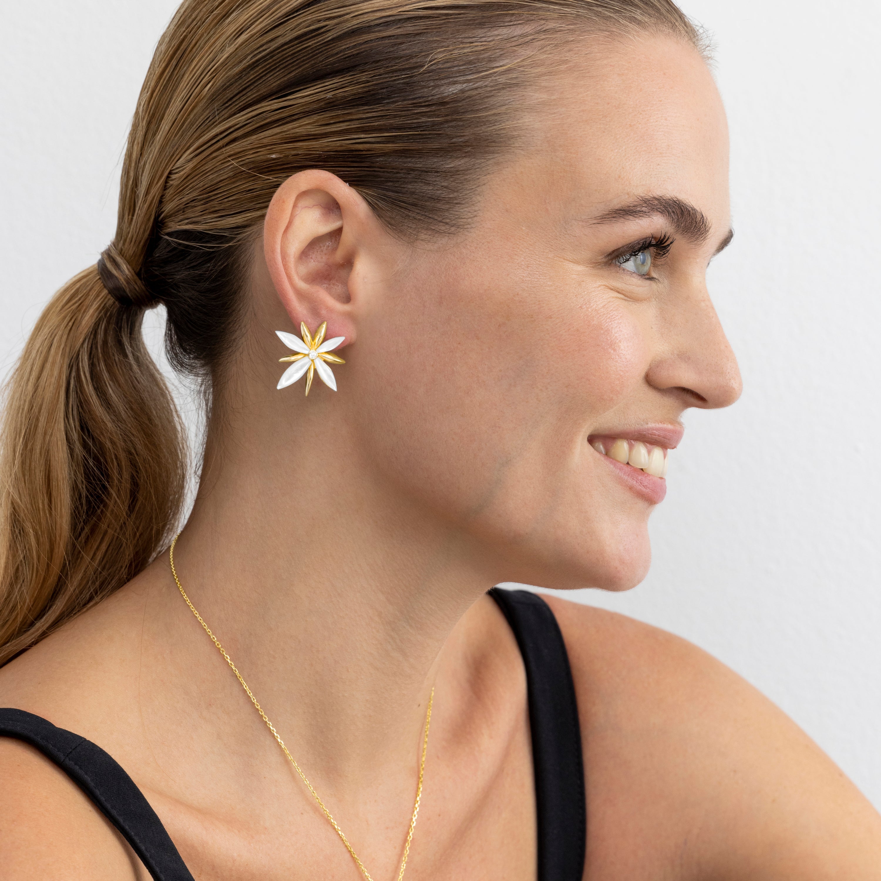925 Sterling Silver and White Mother of Pearl Earrings with 18k Gold Finish - Gekit