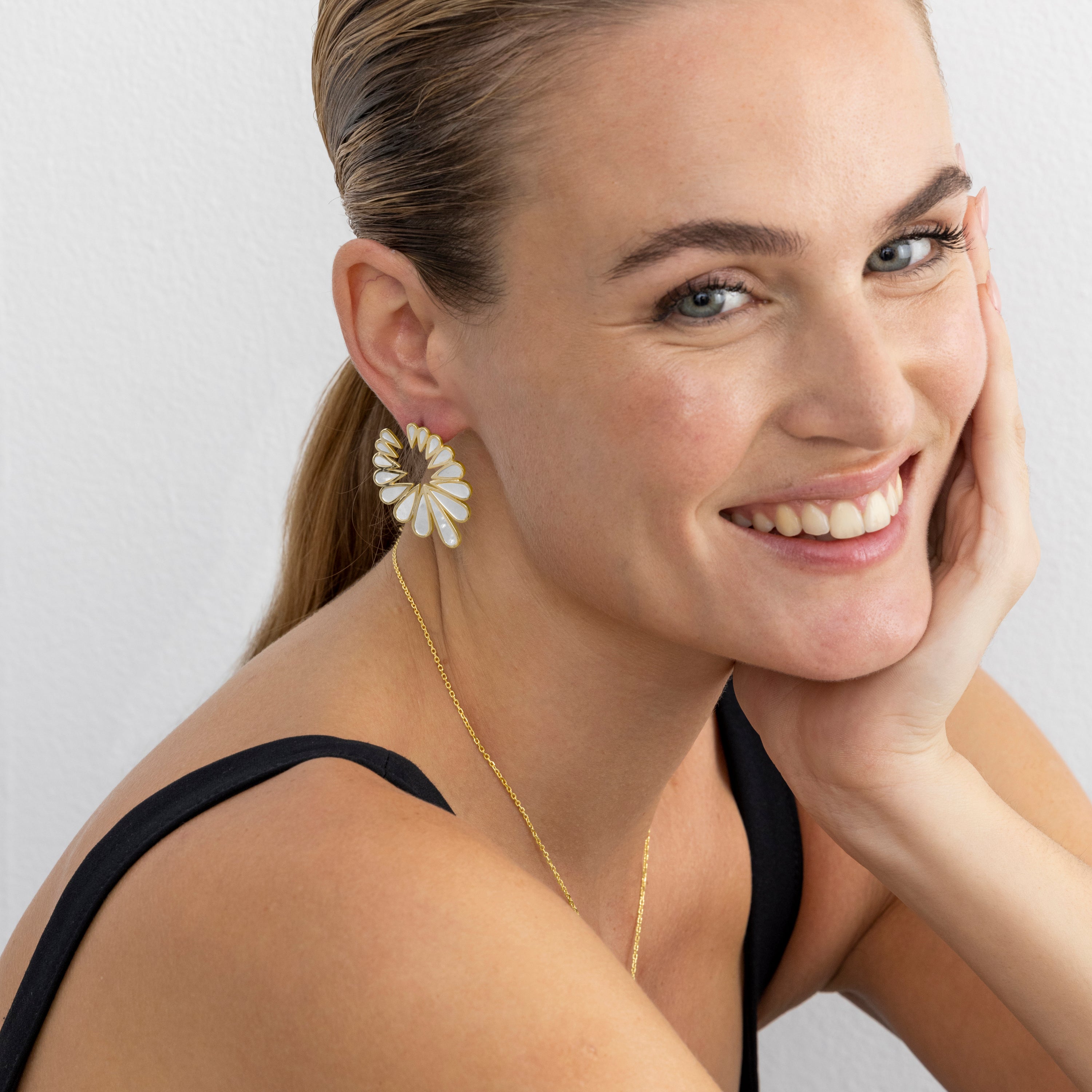 925 Sterling Silver and White Mother of Pearl Earrings with 18k Gold Finish - Syki