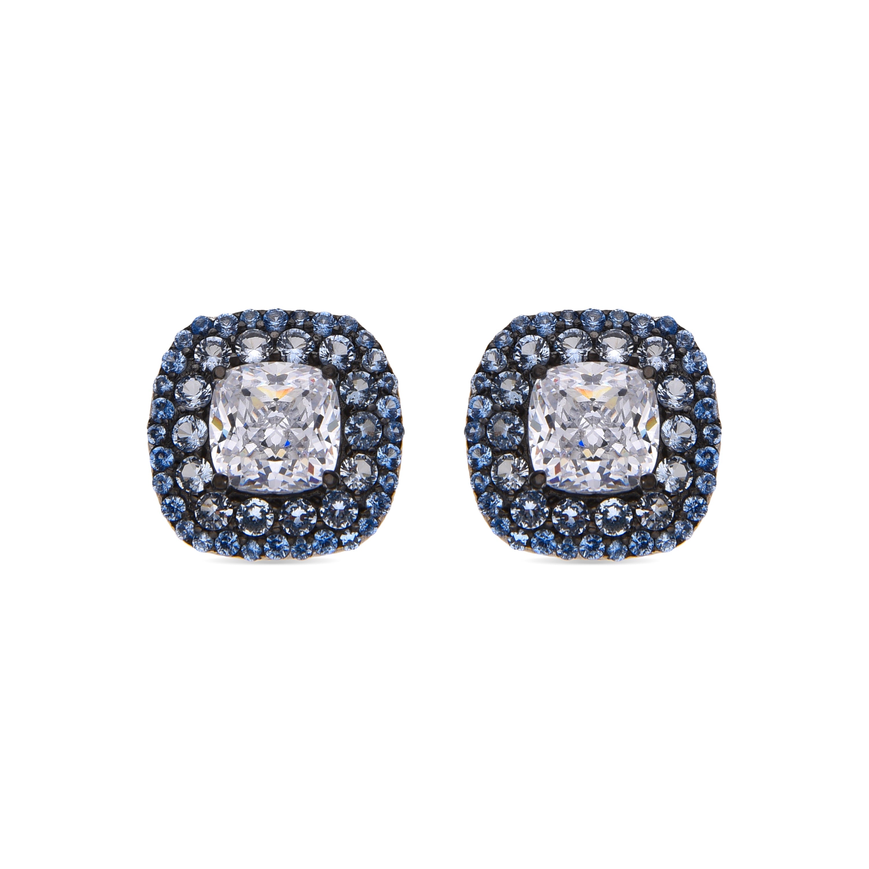 925 Sterling Silver and Blue Topaz Zirconia Earrings with Rhodium Finish - Salug
