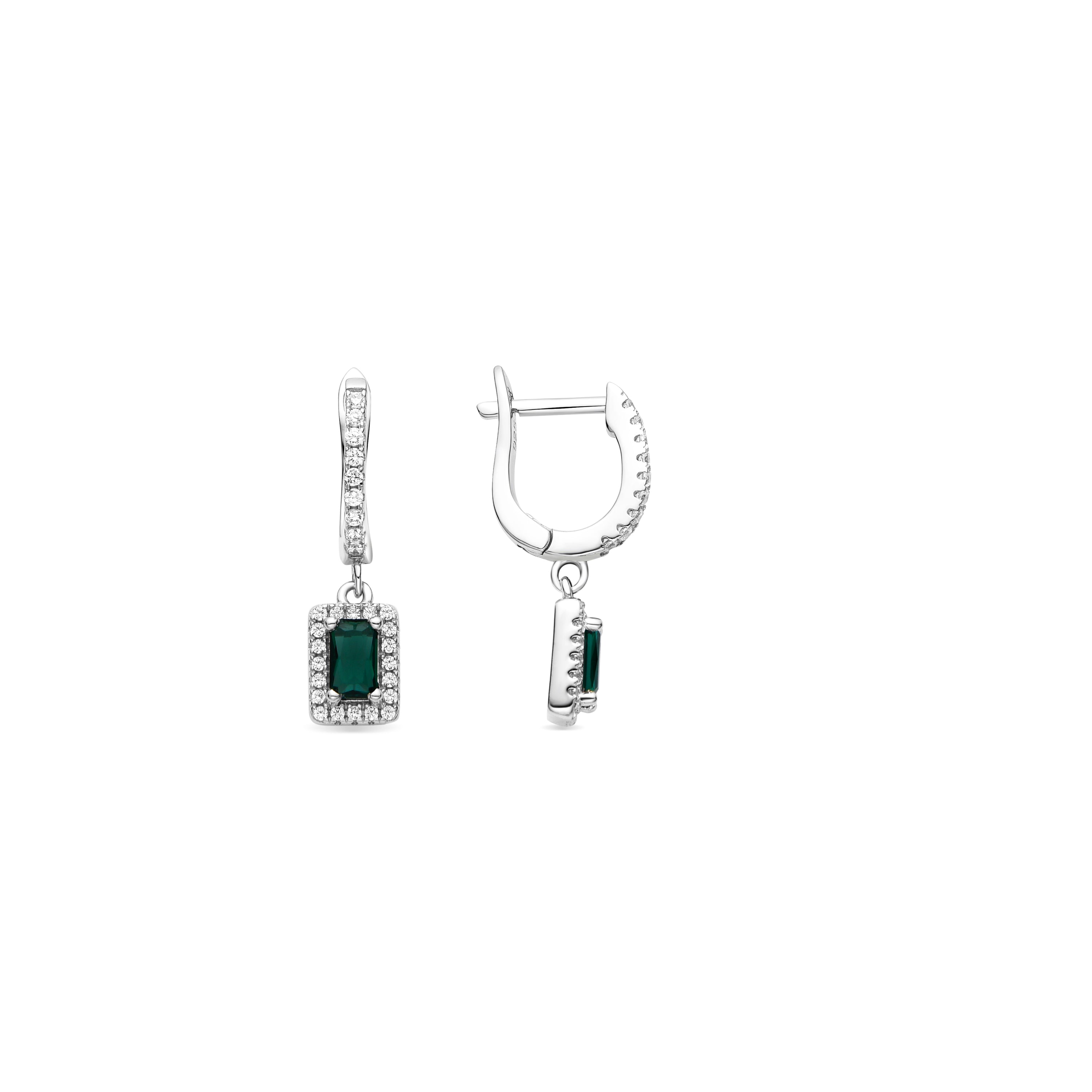 925 Sterling Silver and Aquamarine Zirconia Earrings with Rhodium Finish - Koiesa
