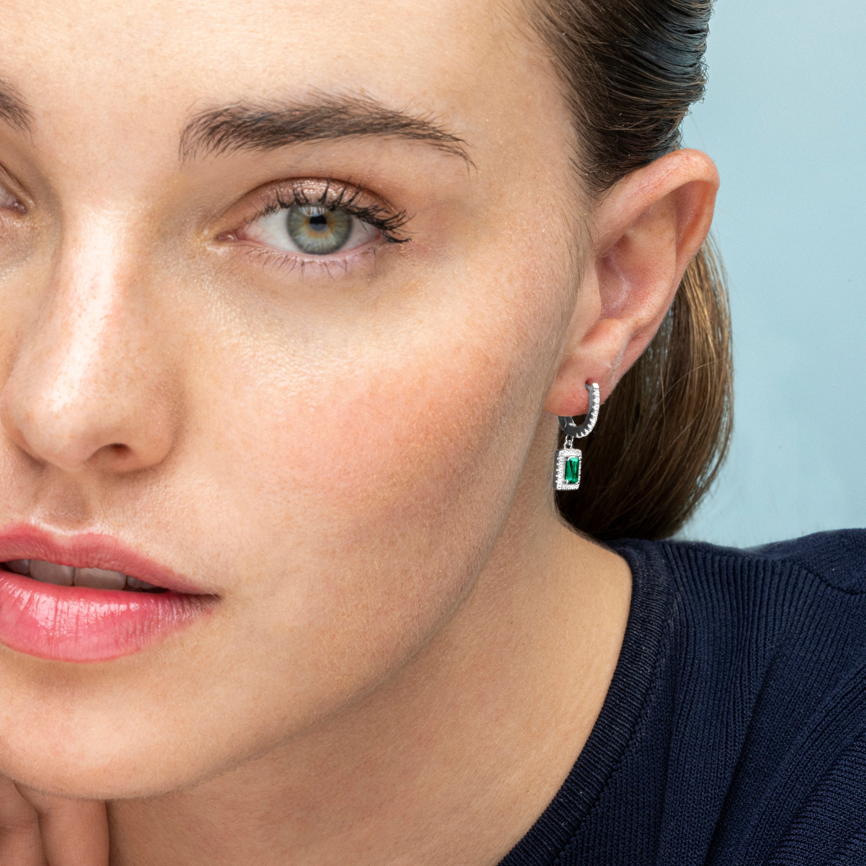 925 Sterling Silver and Aquamarine Zirconia Earrings with Rhodium Finish - Koiesa