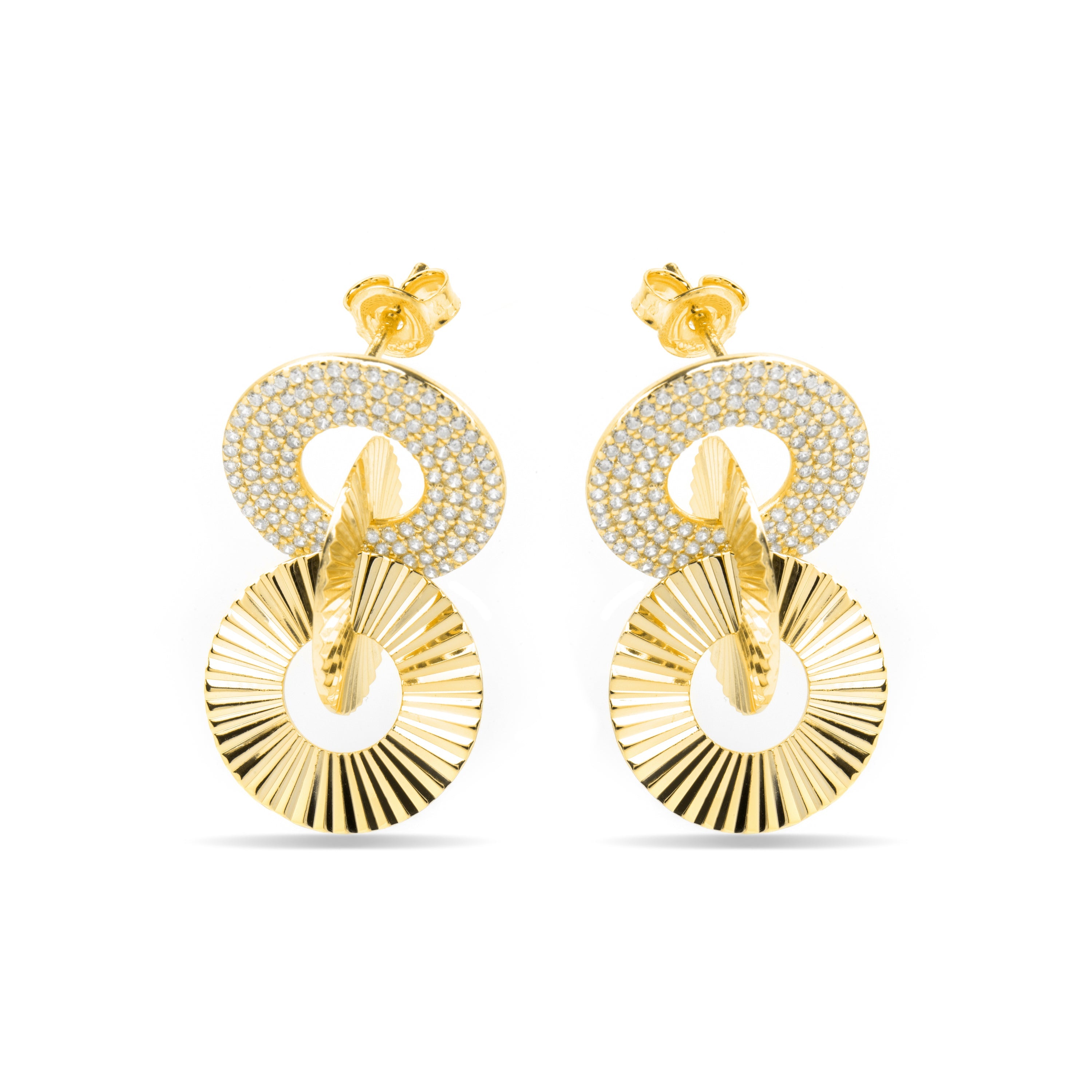 925 Sterling Silver and Brilliant Zirconia Earrings in 18k Yellow Gold Finish - Thydi