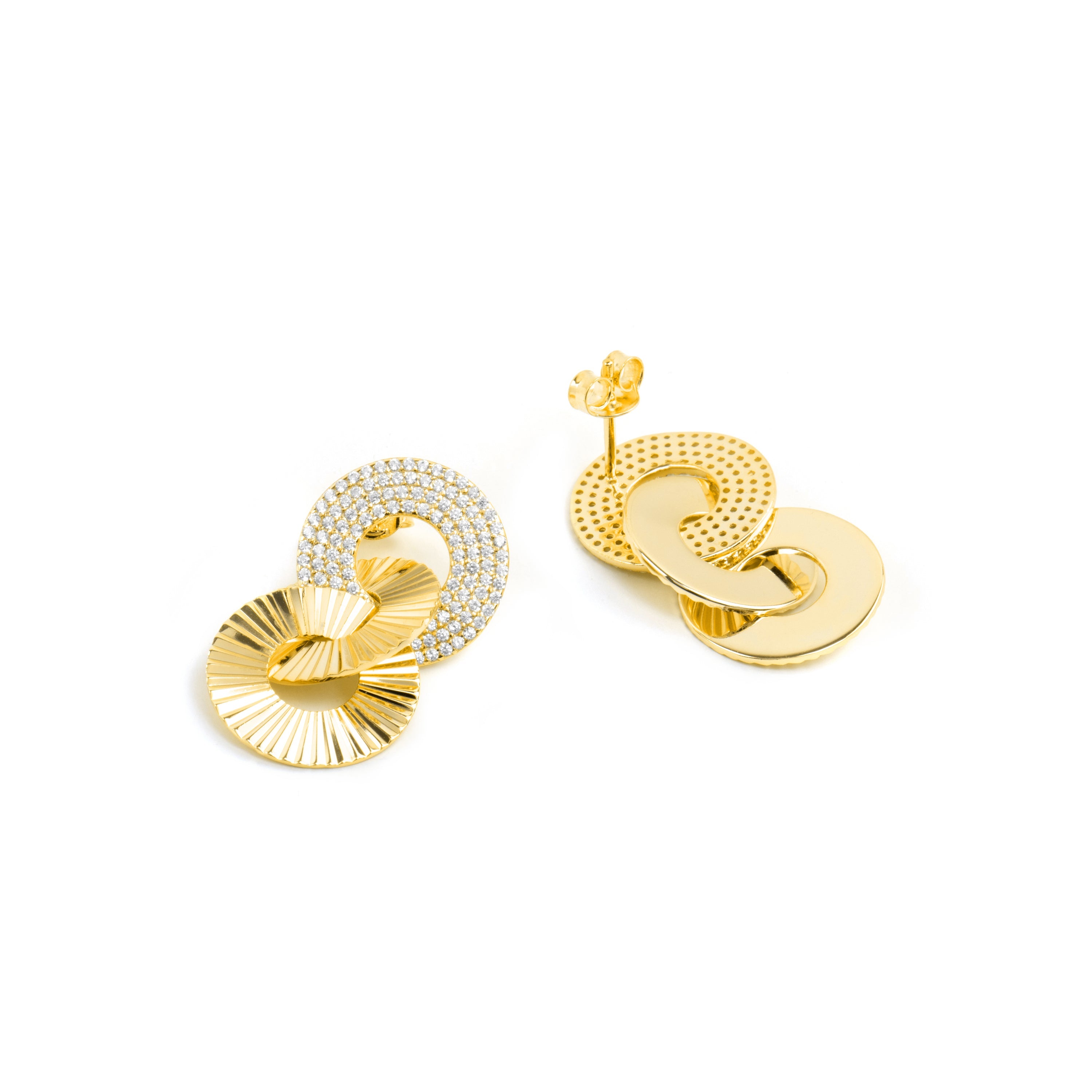 925 Sterling Silver and Brilliant Zirconia Earrings in 18k Yellow Gold Finish - Thydi