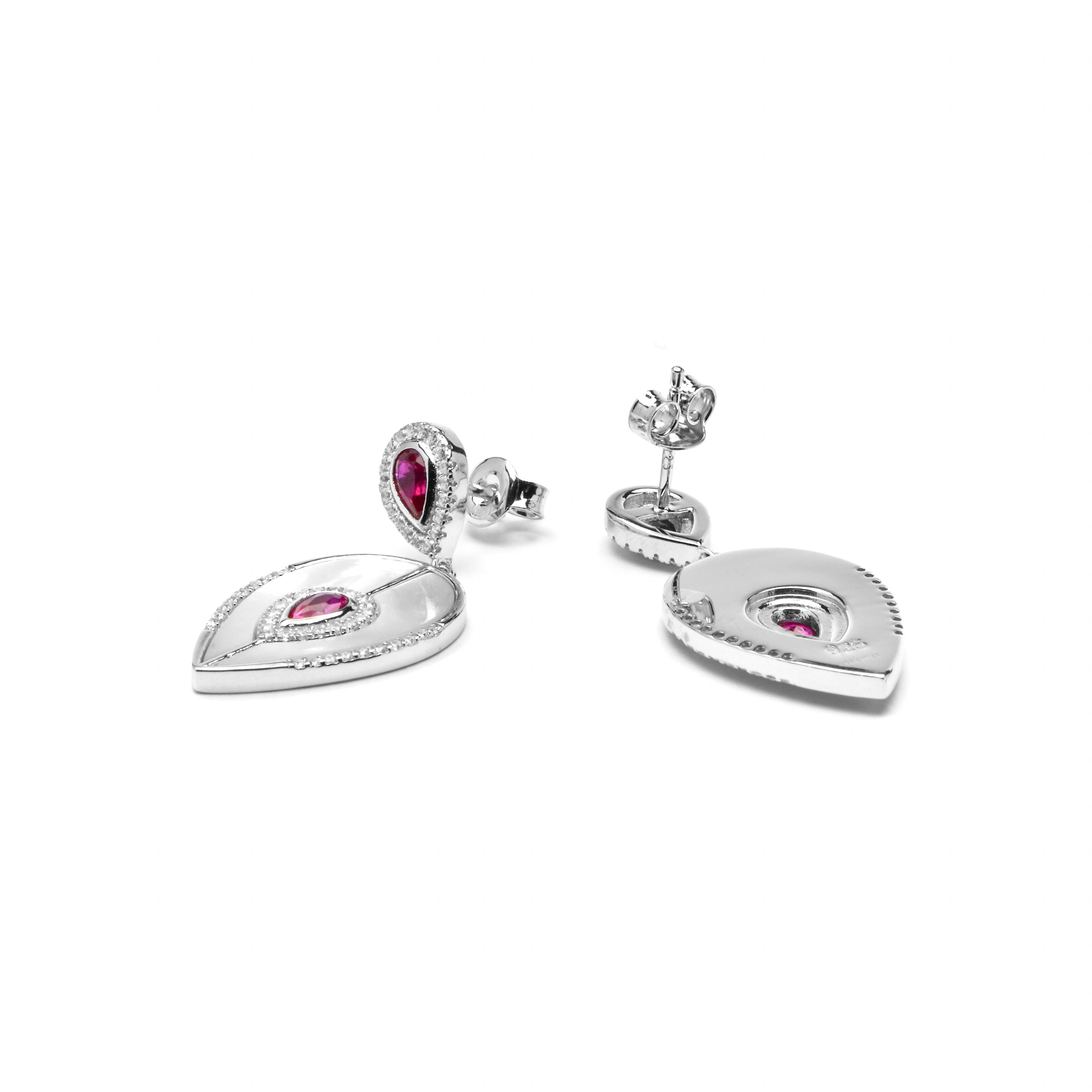 Pendientes de Plata de Ley 925 y Cuarzo Hidrotermal Cereza acabado rodio - Torwa