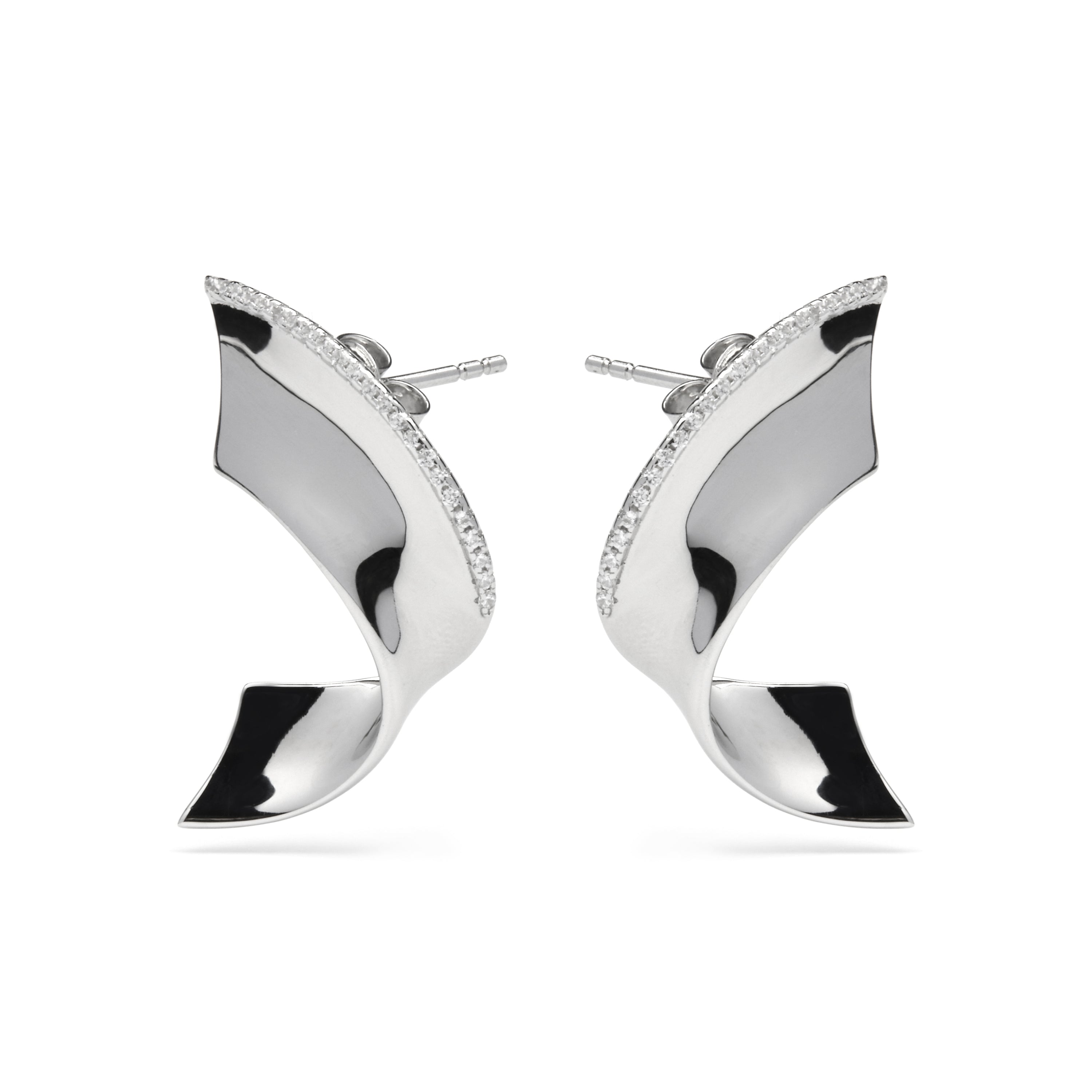 925 Sterling Silver and Brilliant Zirconia Earrings, Rhodium Finish - Girea