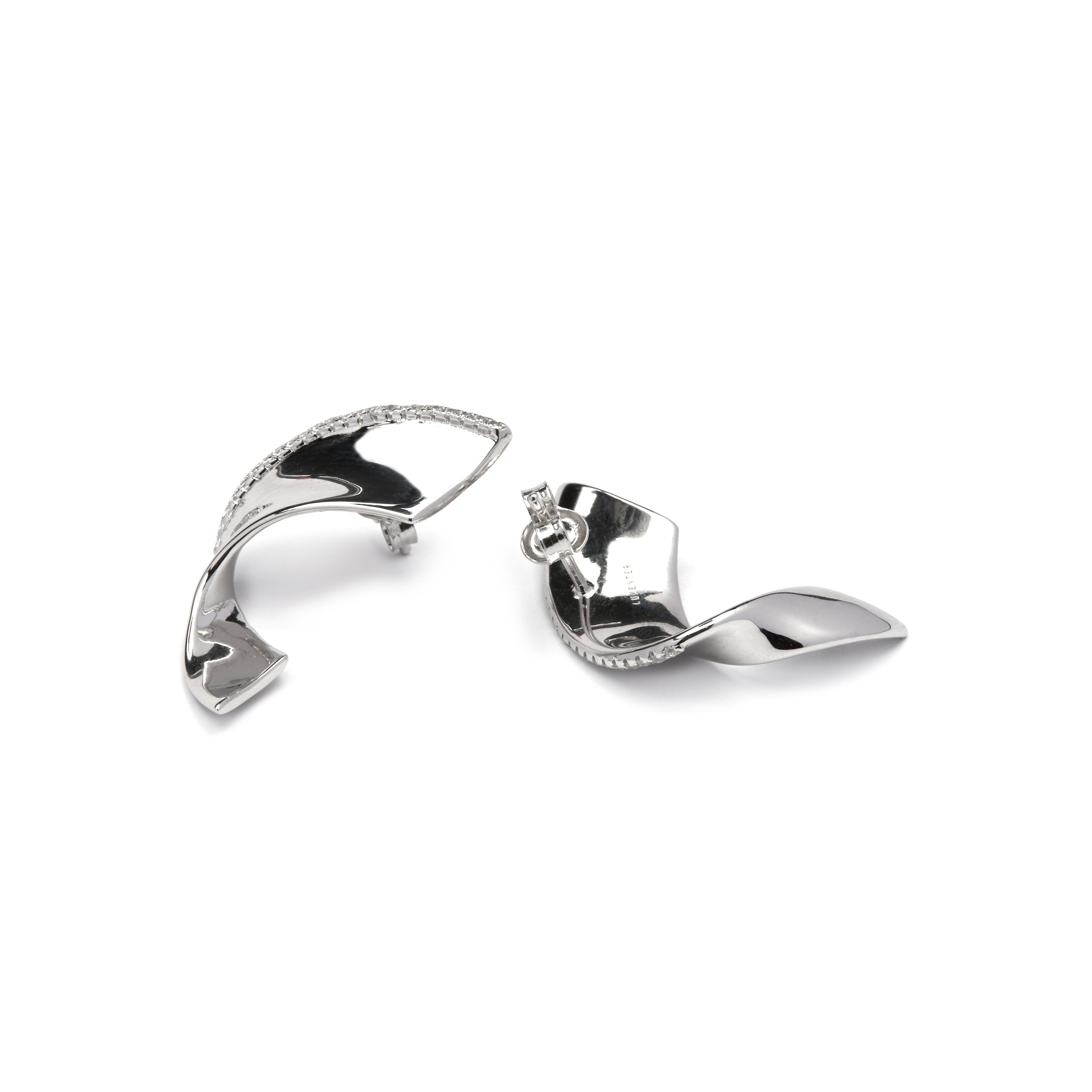 925 Sterling Silver and Brilliant Zirconia Earrings, Rhodium Finish - Girea