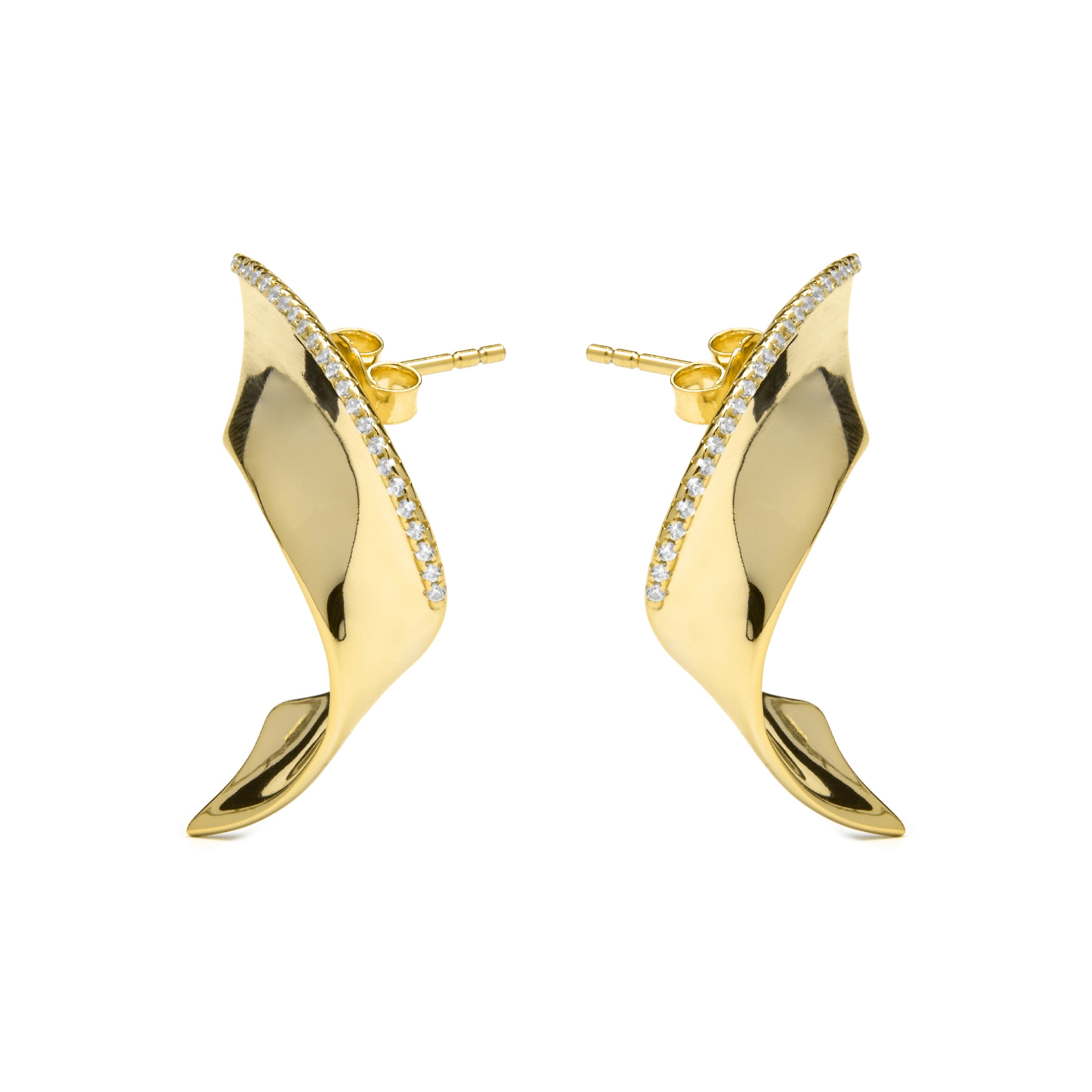 Brincos de Prata 925 com Zircônia Brilhante e acabamento em ouro amarelo 18k - Girea