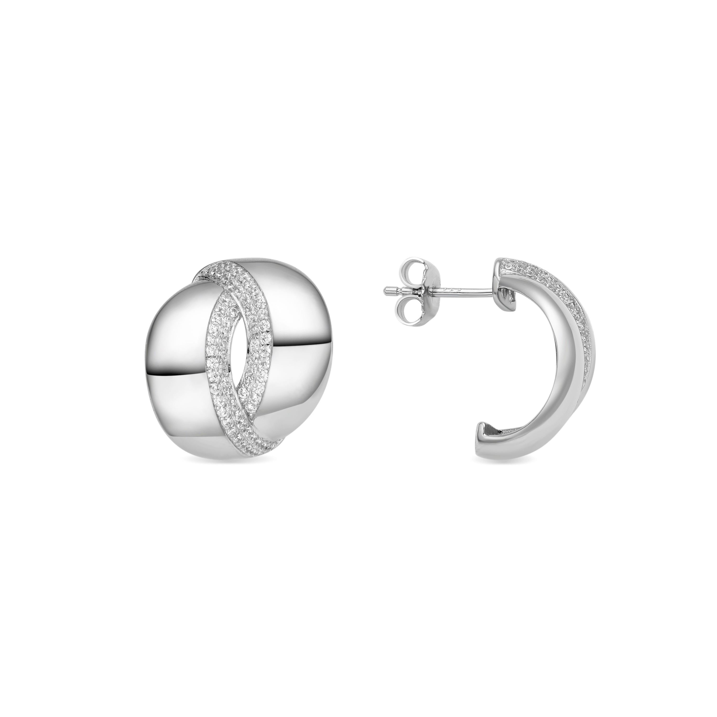 925 Sterling Silver and Brilliant Zirconia Earrings, Rhodium Finish - Asrae