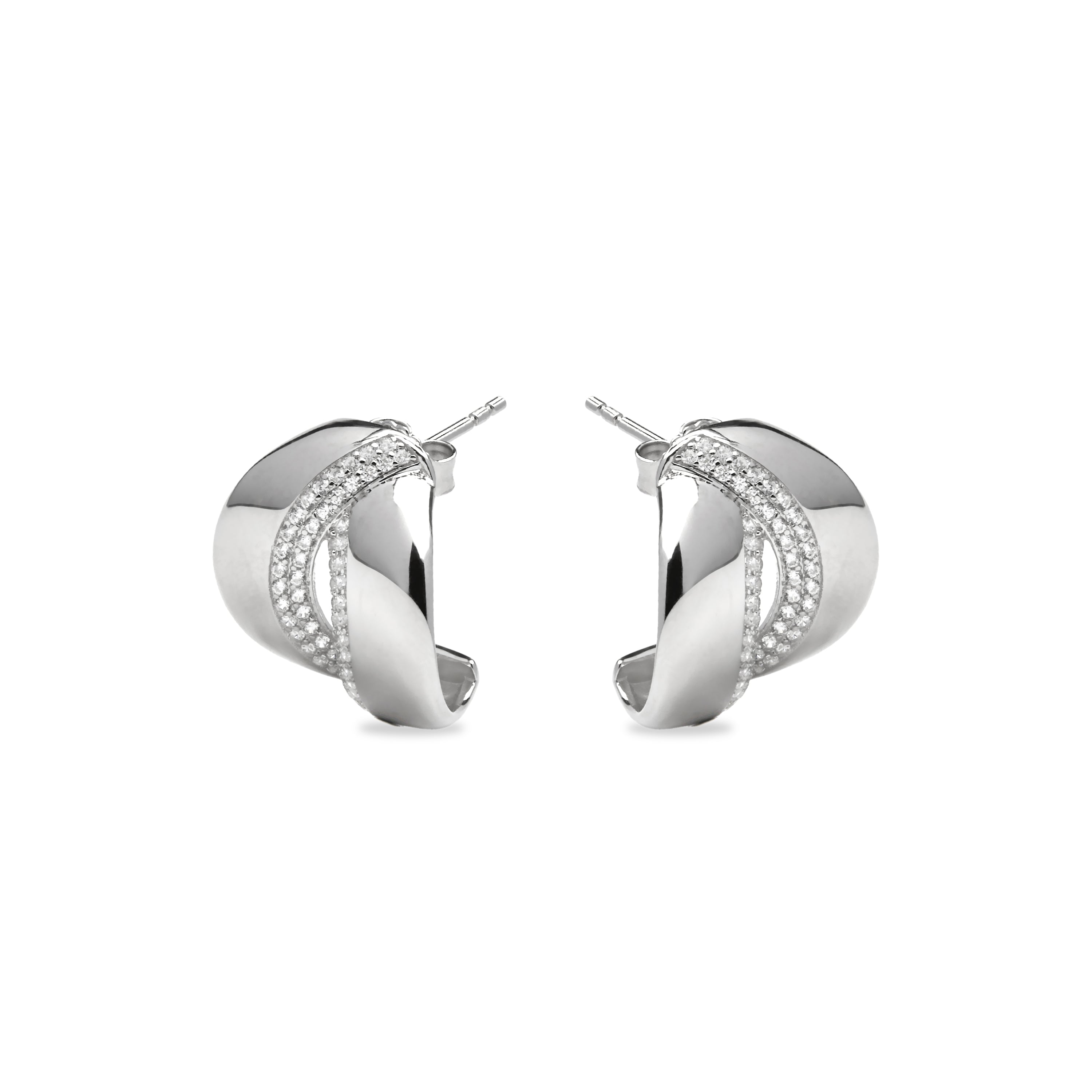 925 Sterling Silver and Brilliant Zirconia Earrings, Rhodium Finish - Asrae
