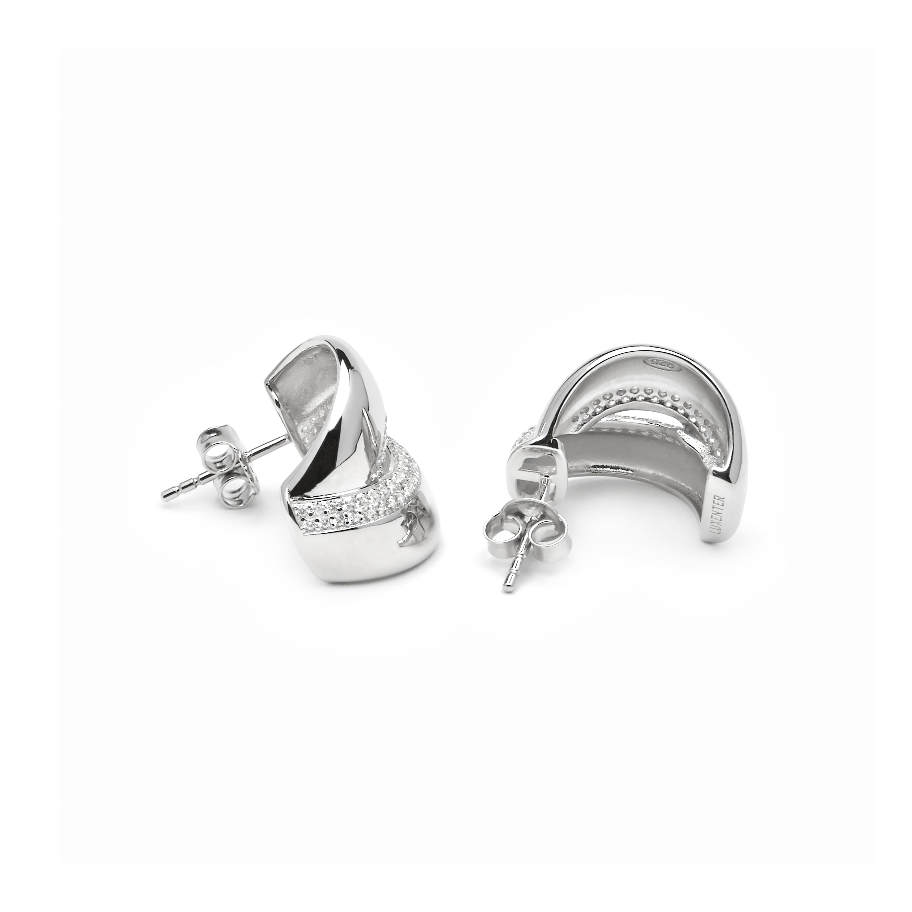 925 Sterling Silver and Brilliant Zirconia Earrings, Rhodium Finish - Asrae