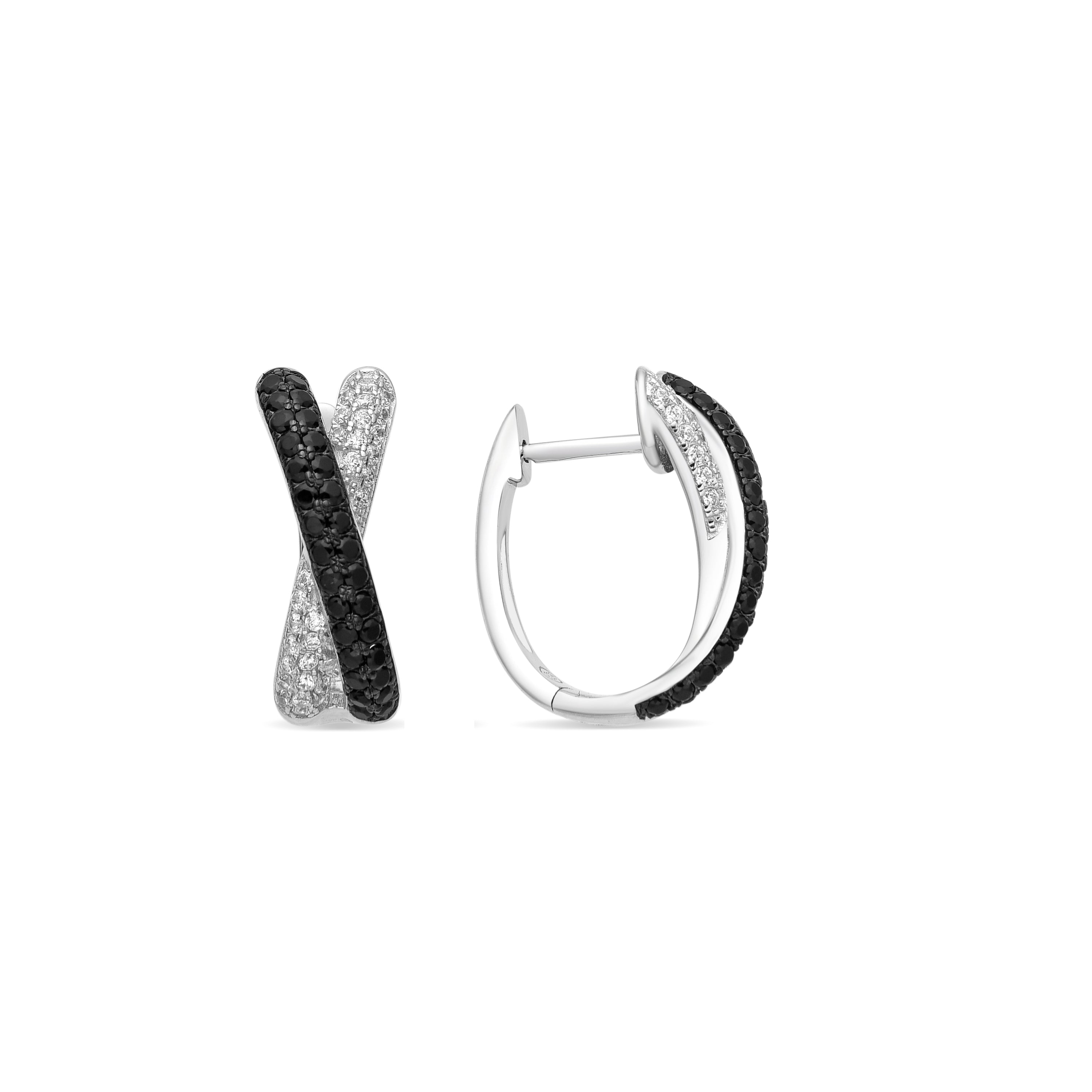 925 Sterling Silver and Onyx Zirconia Earrings with Rhodium Finish - Brune