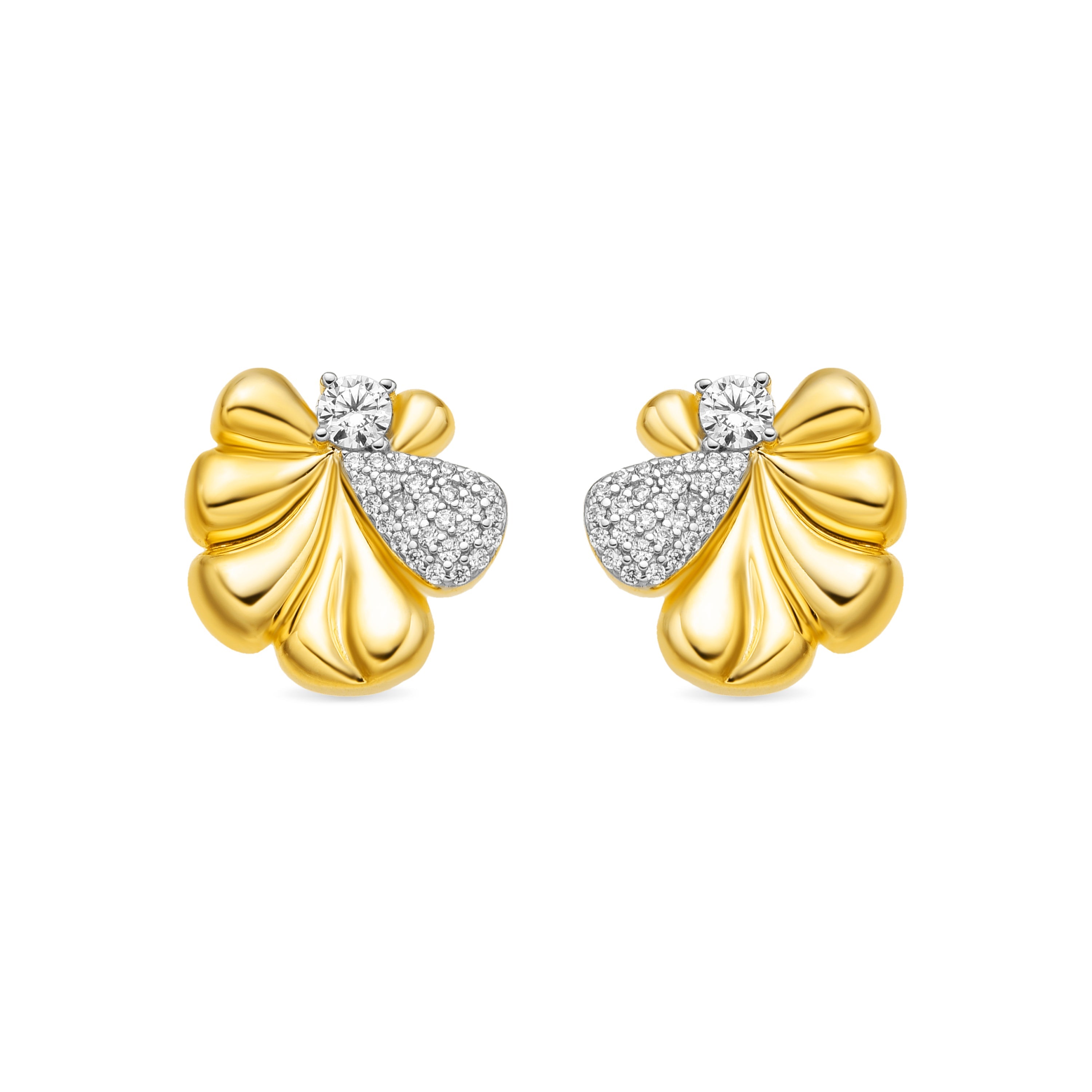 Brincos em Prata 925 com Zircônia Brilhante e acabamento em ouro amarelo 18k - Miski