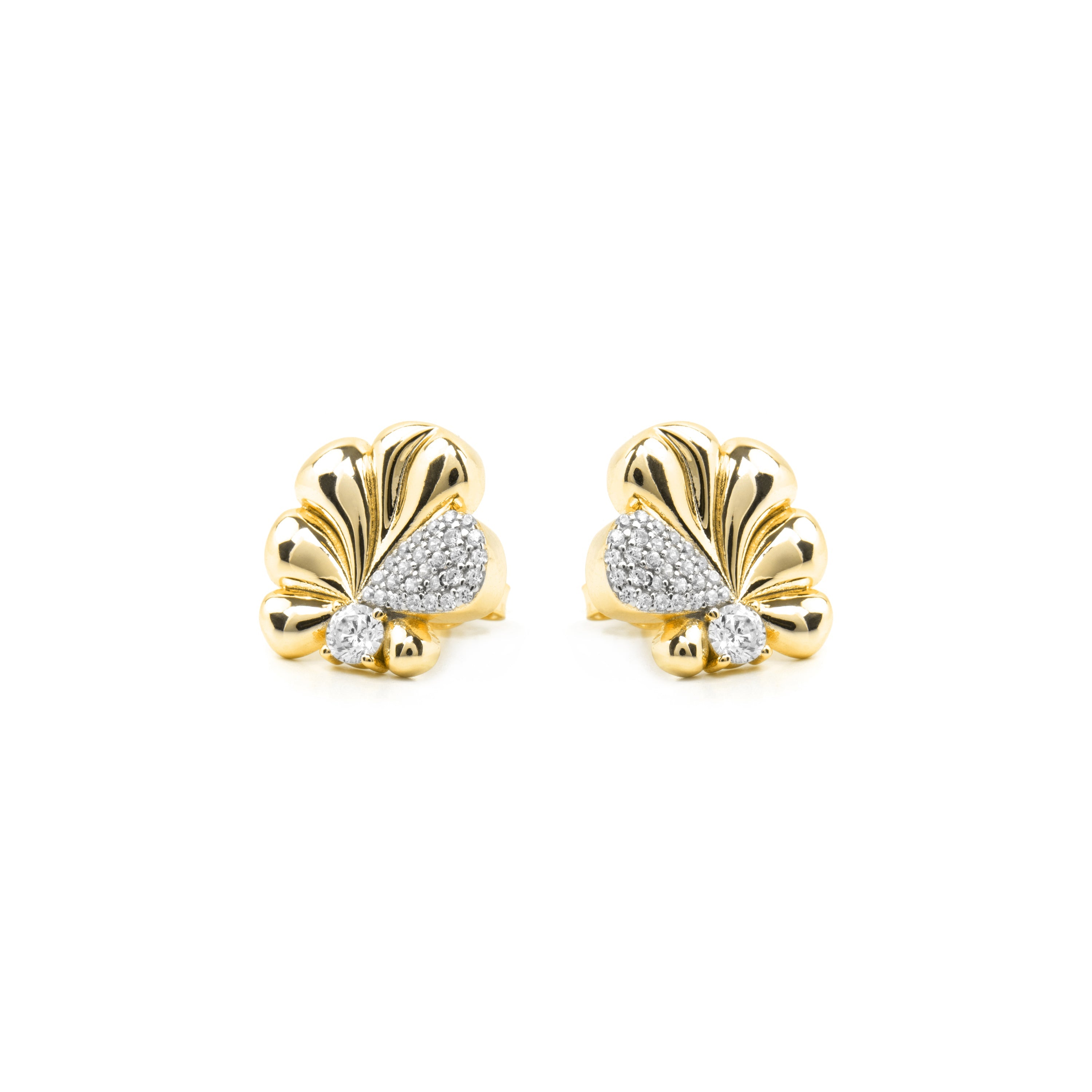 Brincos em Prata 925 com Zircônia Brilhante e acabamento em ouro amarelo 18k - Miski
