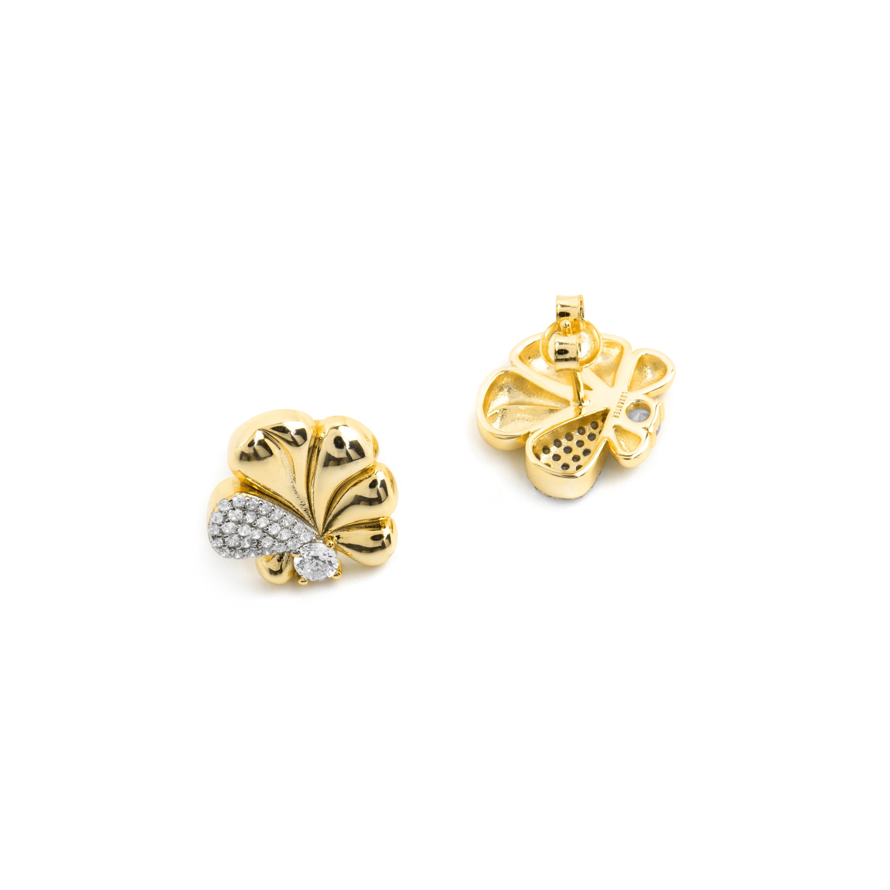 Brincos em Prata 925 com Zircônia Brilhante e acabamento em ouro amarelo 18k - Miski