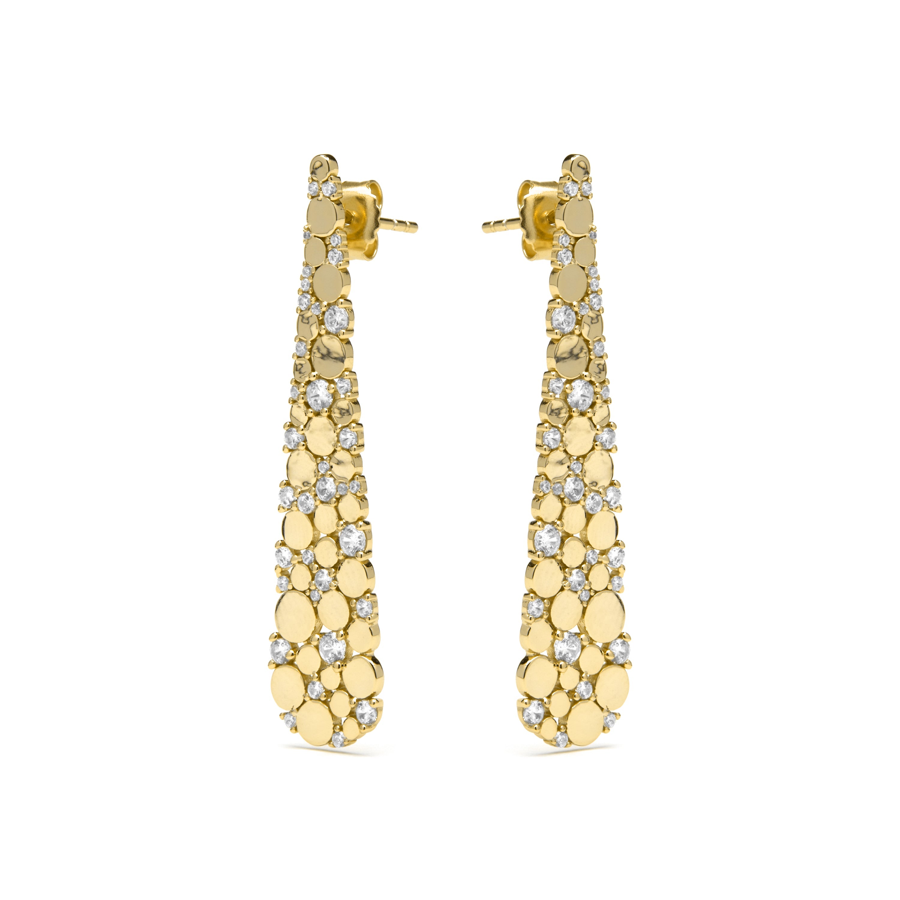 925 Sterling Silver and Brilliant Zirconia Earrings in 18k Yellow Gold Finish - Yindra