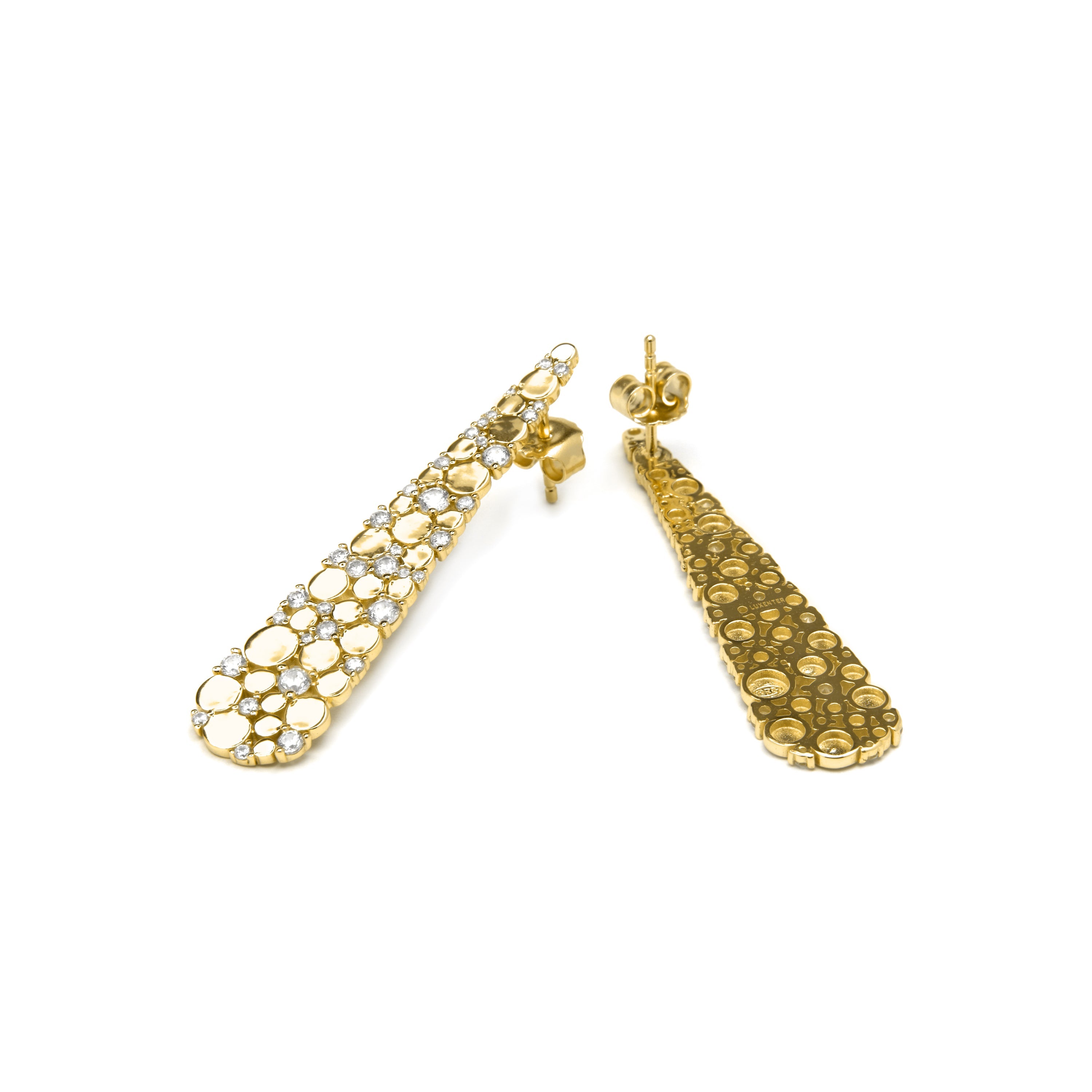 925 Sterling Silver and Brilliant Zirconia Earrings in 18k Yellow Gold Finish - Yindra