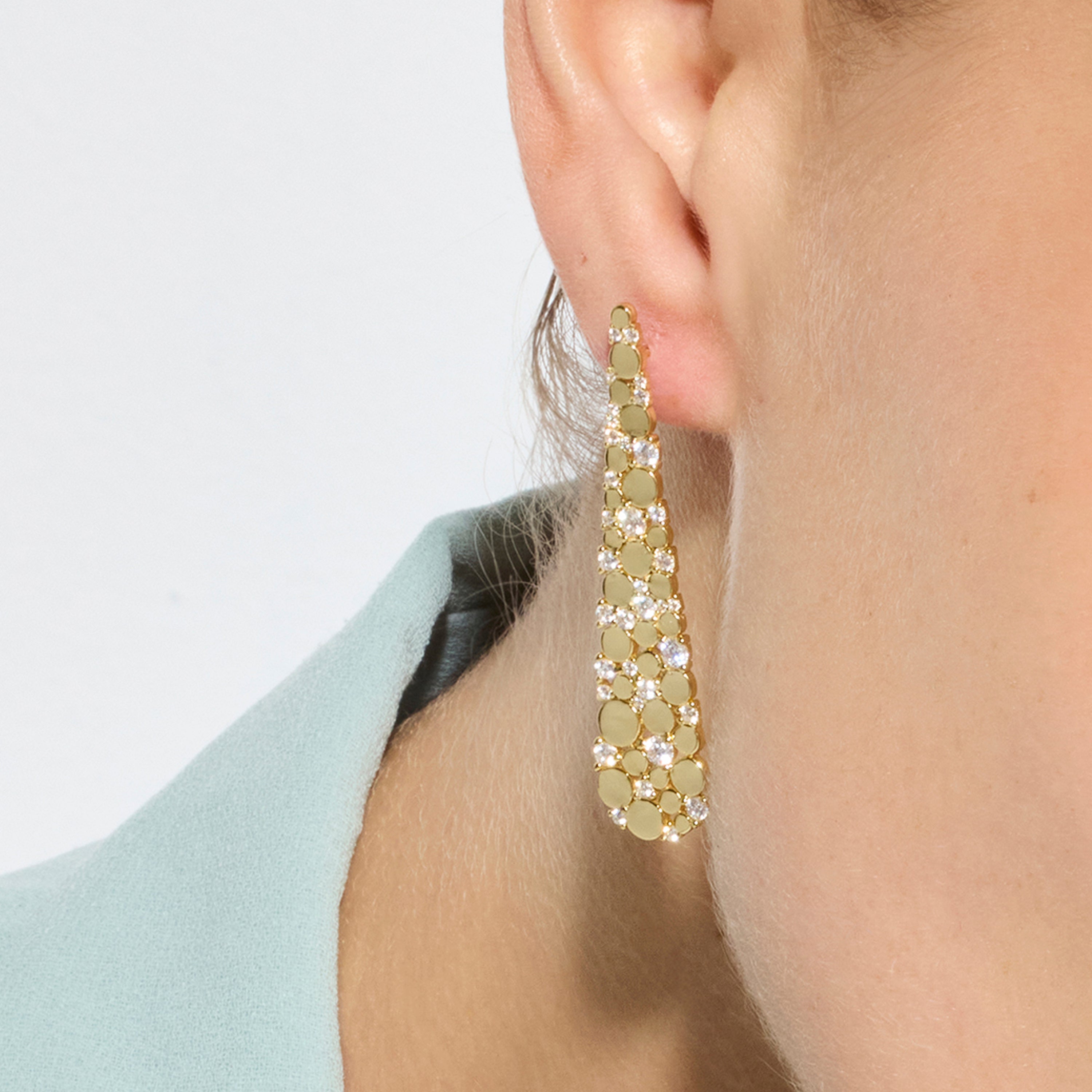 925 Sterling Silver and Brilliant Zirconia Earrings in 18k Yellow Gold Finish - Yindra