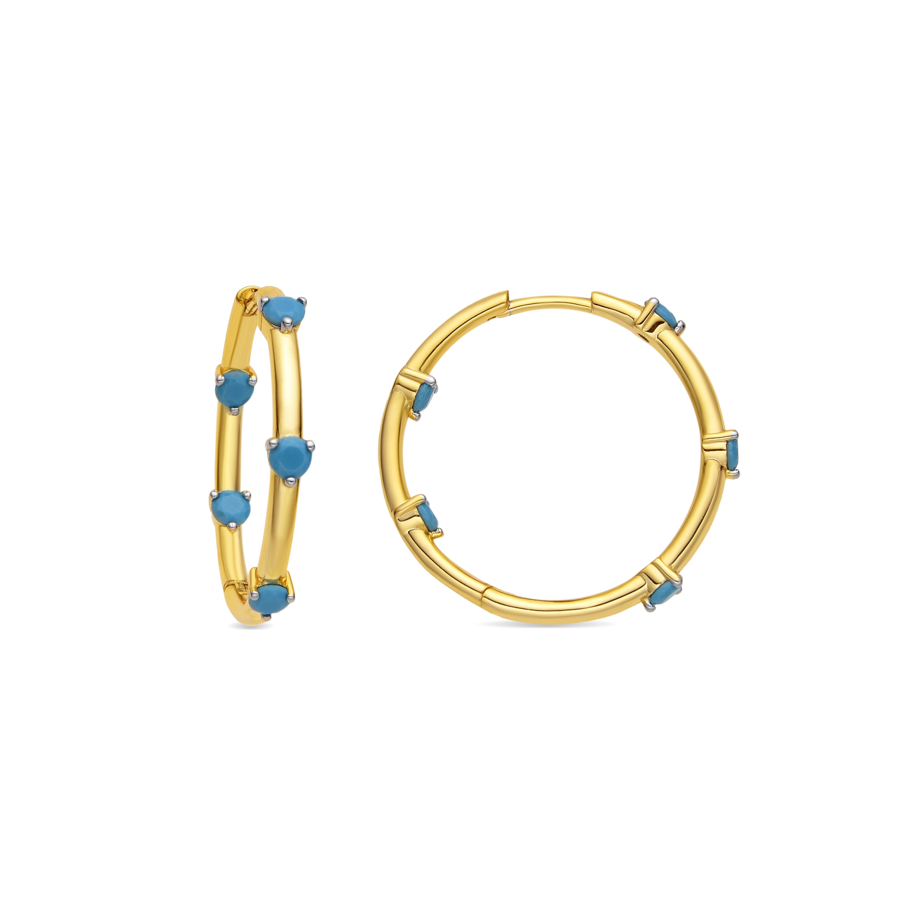 Grukma 925 Sterling Silver and Turquoise Earrings with 18k Yellow Gold Finish