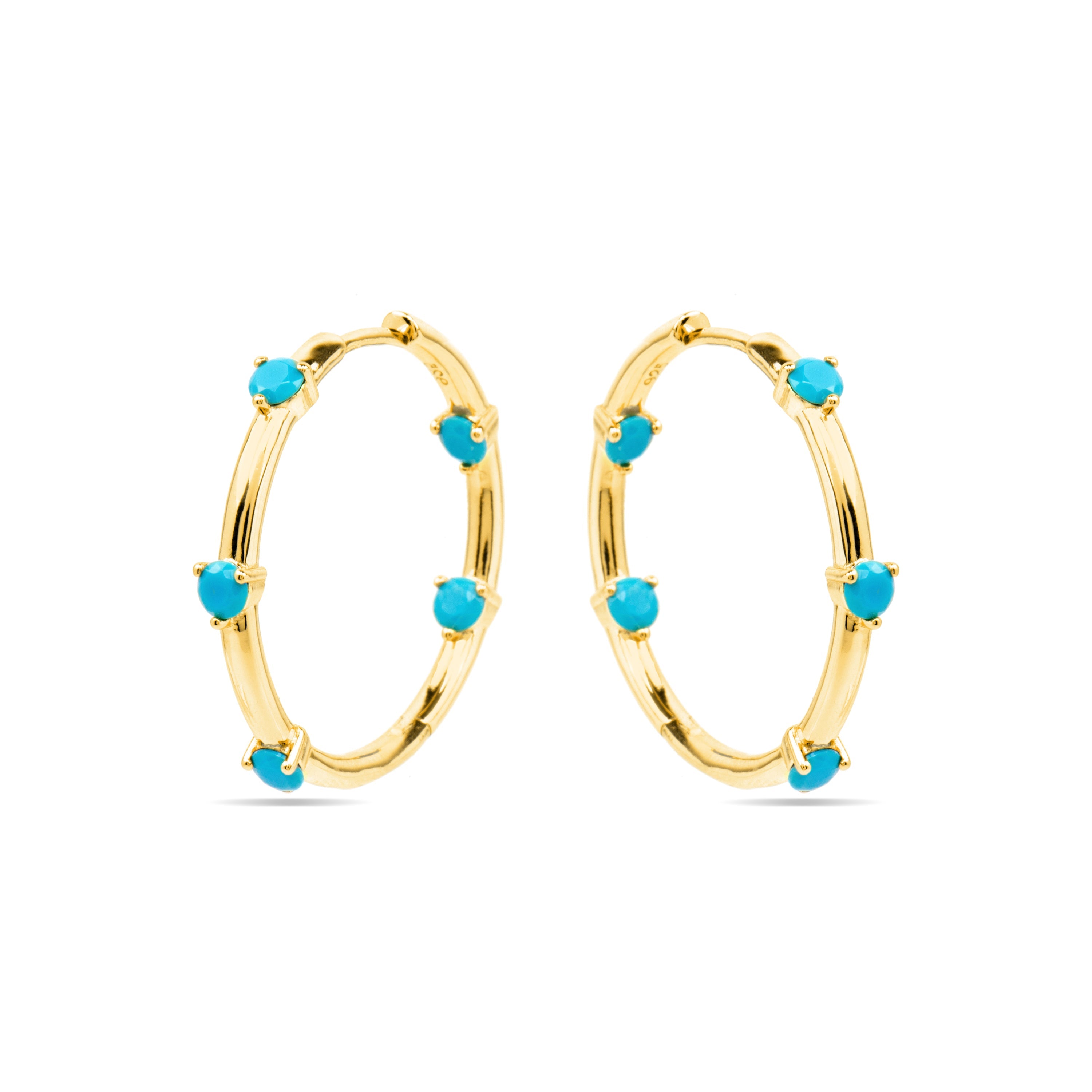 Pendientes de Plata de Ley 925 y Turquesa acabado oro amarillo de 18k Grukma