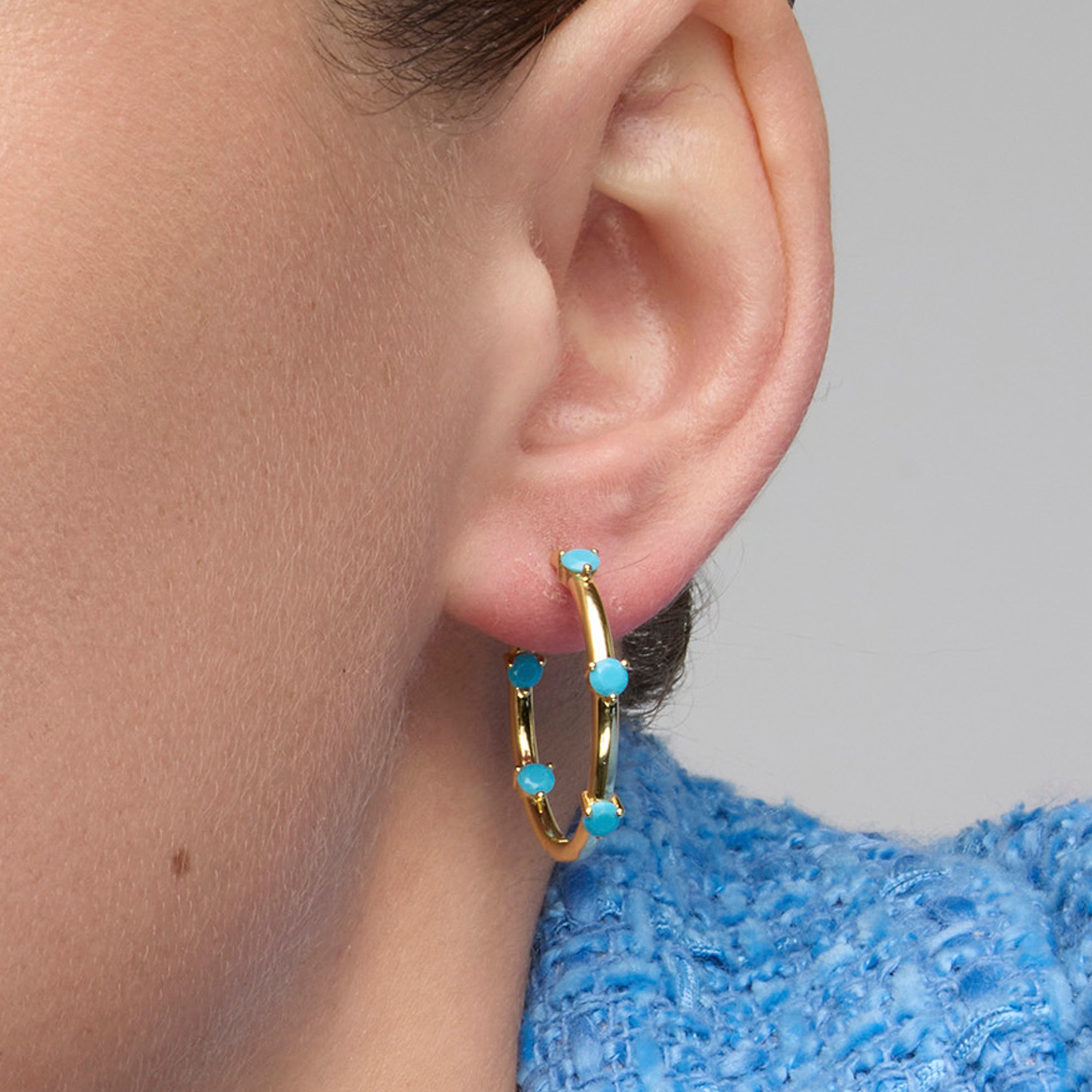 Grukma 925 Sterling Silver and Turquoise Earrings with 18k Yellow Gold Finish