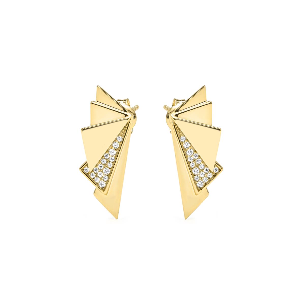 925 Sterling Silver and Brilliant Zirconia 18k Yellow Gold Plated Earrings - Rakry