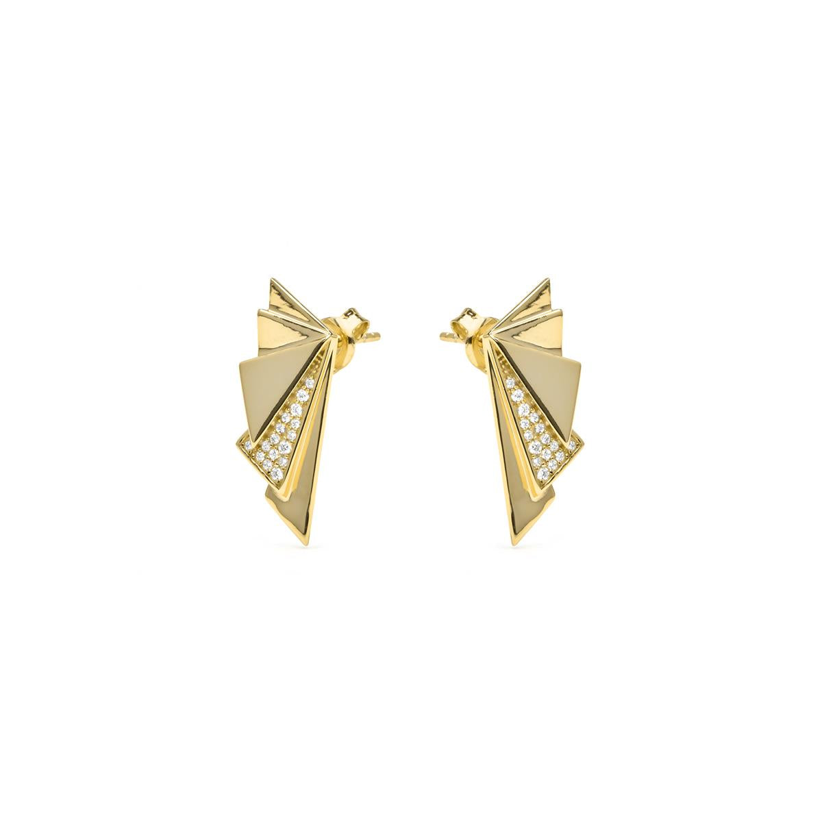 925 Sterling Silver and Brilliant Zirconia 18k Yellow Gold Plated Earrings - Rakry