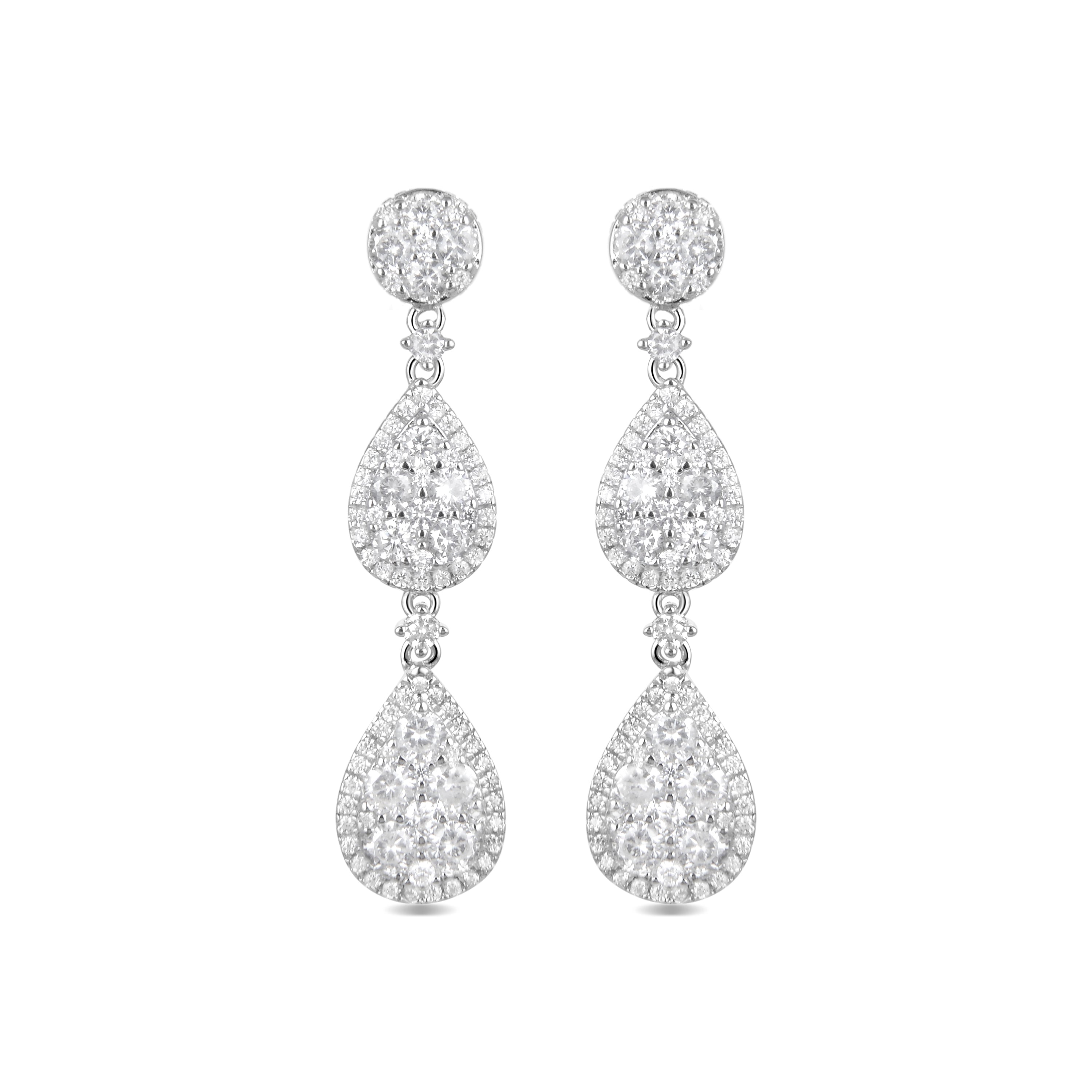 925 Sterling Silver Earrings with Rhodium-Plated Brilliant Zirconia - Fredcrow