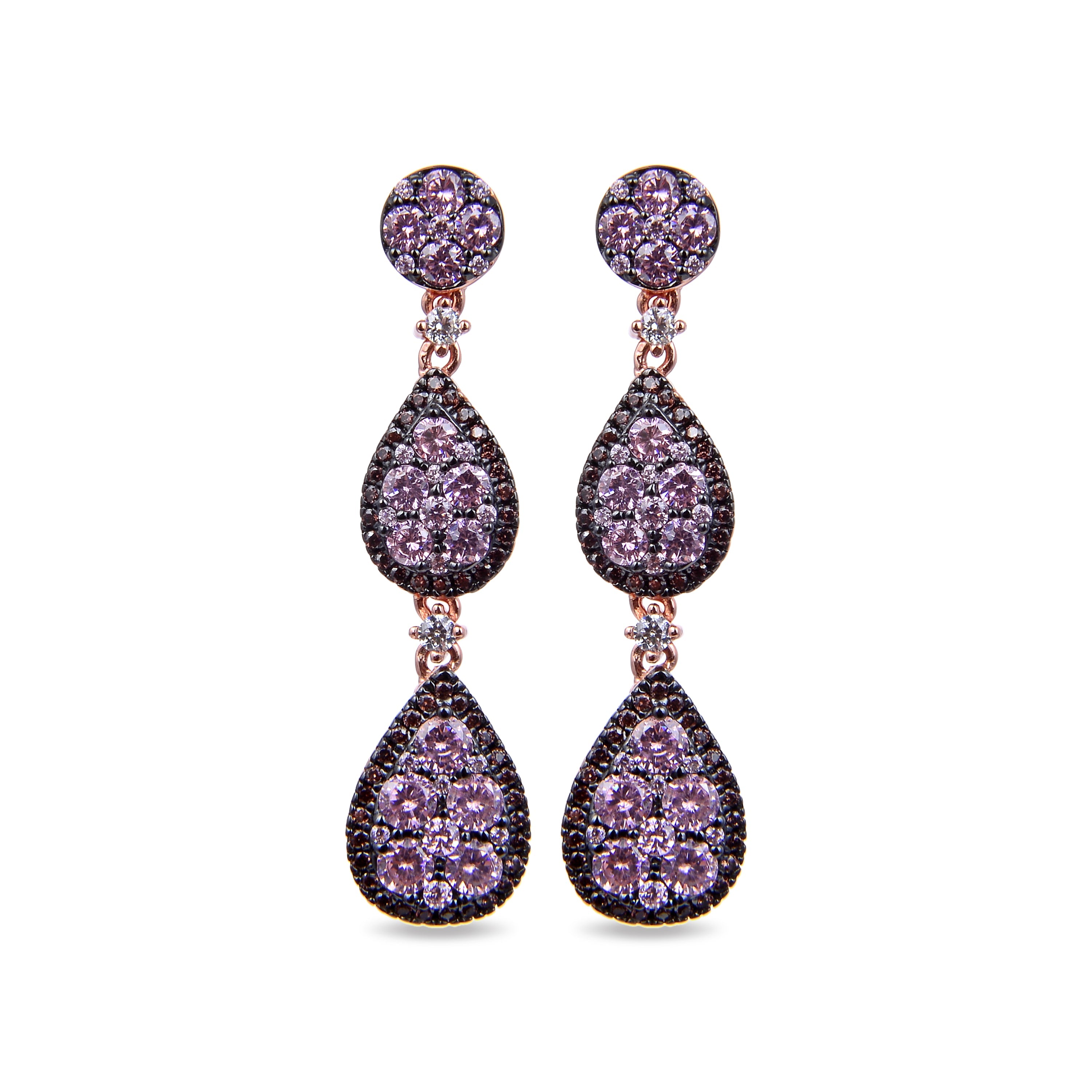 Pendientes de Plata de Ley 925 con Circonita Multicolor acabados en oro rosa 18K - Suion