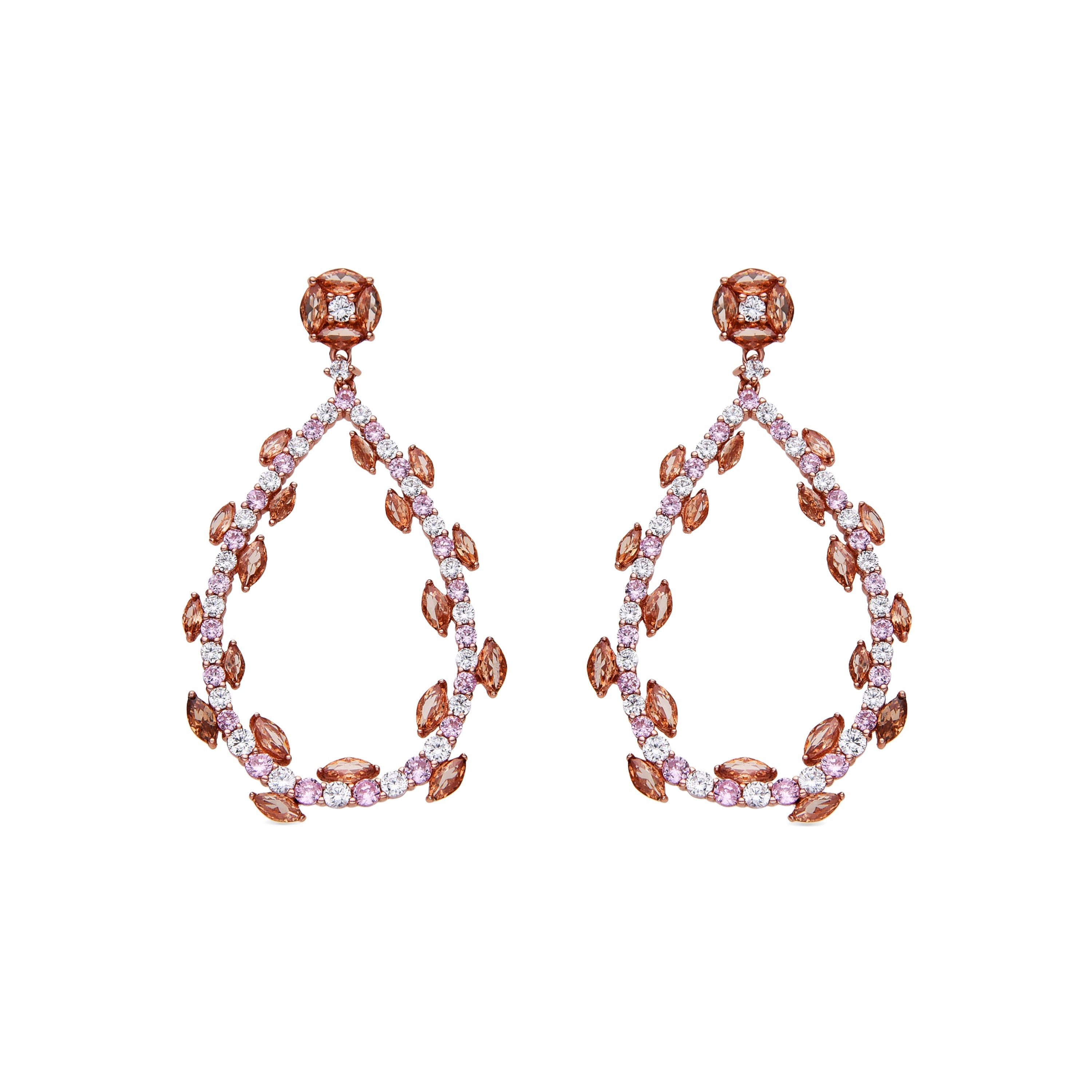 925 Sterling Silver and Multicolor Zirconia Earrings, 18K Rose Gold Finish - Wade