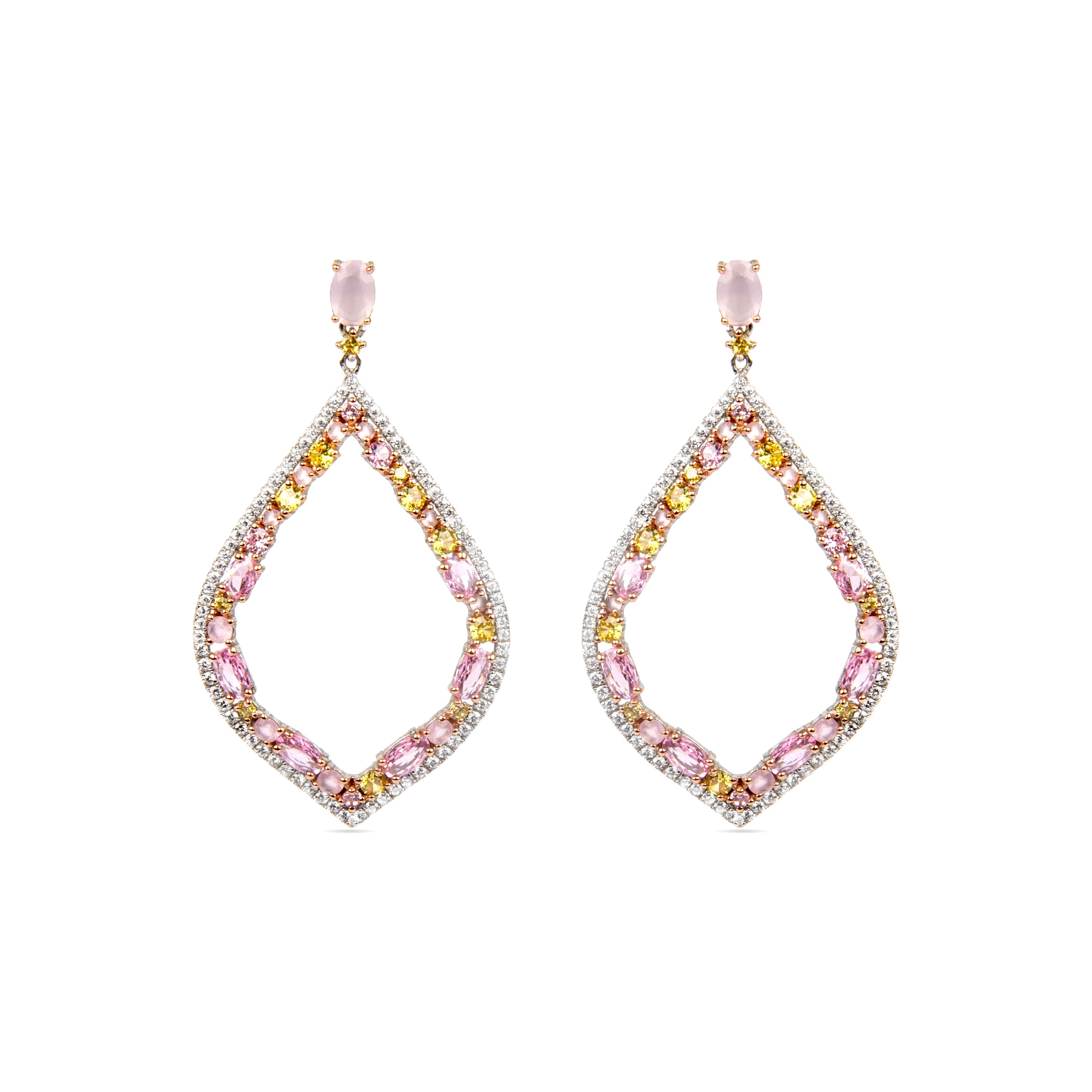 925 Sterling Silver and Multicolor Zirconia Earrings with Rhodium Finish - Parsab